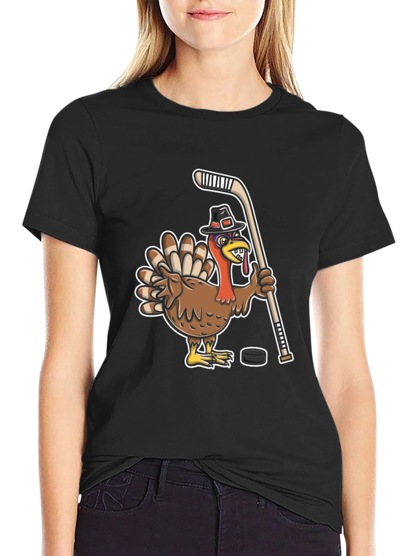 Turkey Hockey Player Black T-Shirt