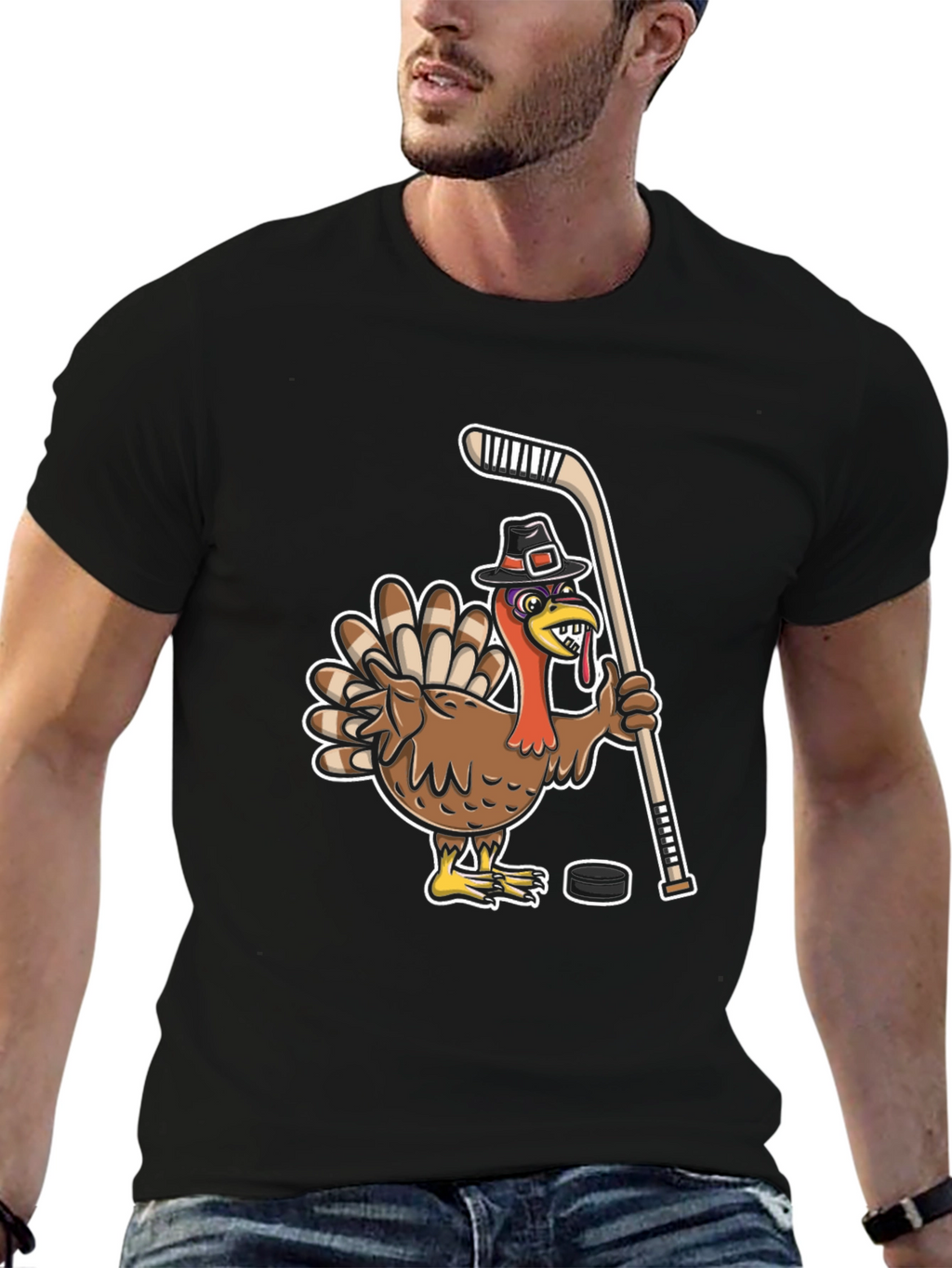 Turkey Hockey Player Black T-Shirt
