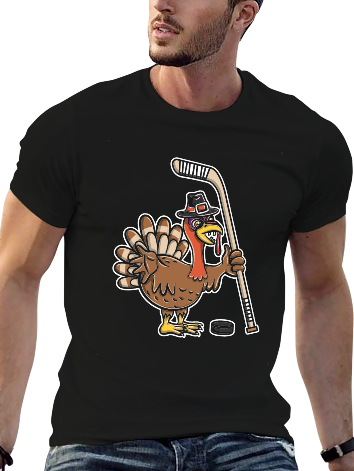 Turkey Hockey Player Black T-Shirt