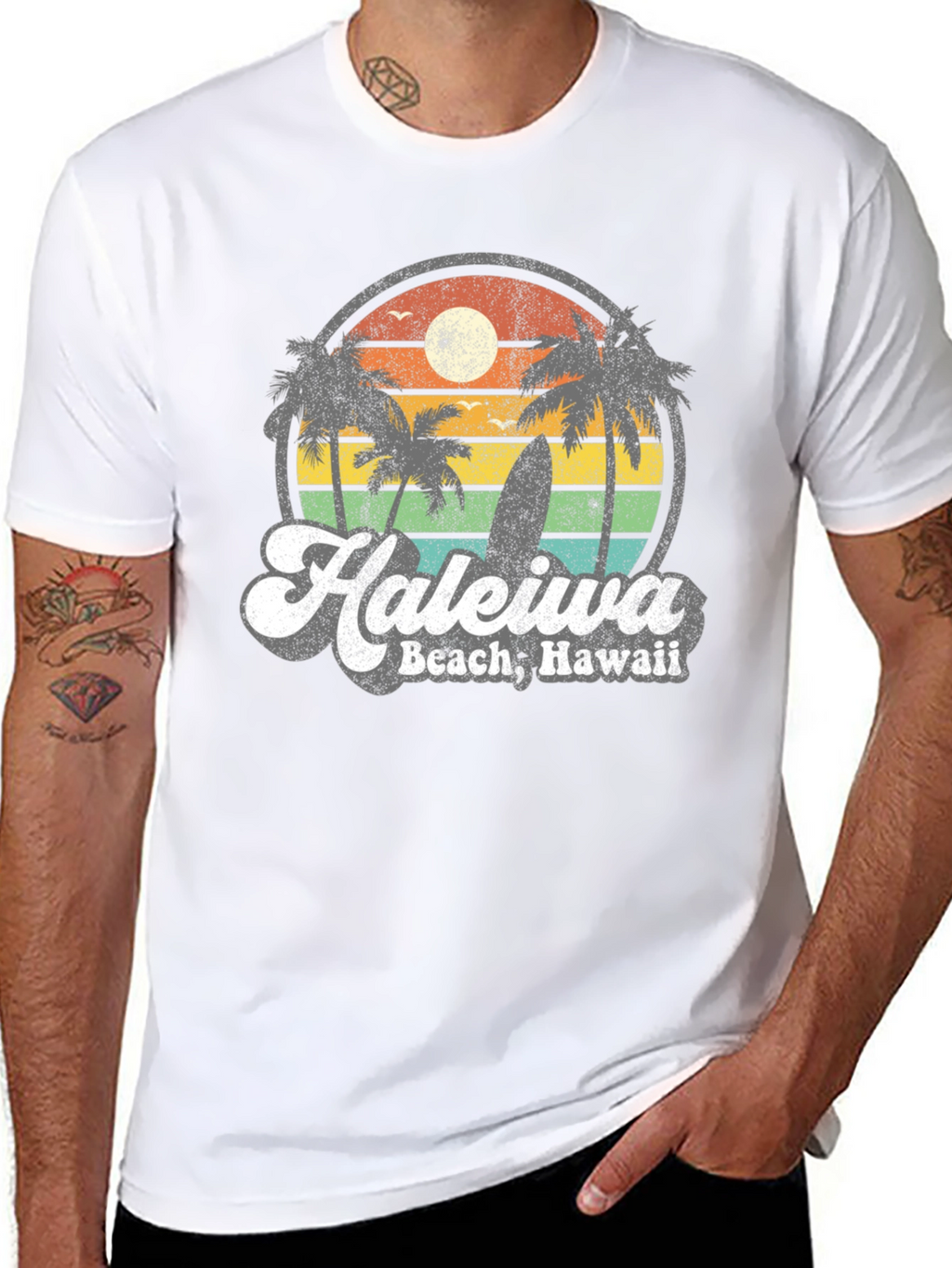 Haleiwa Beach Hawaii Retro Graphic T-Shirt