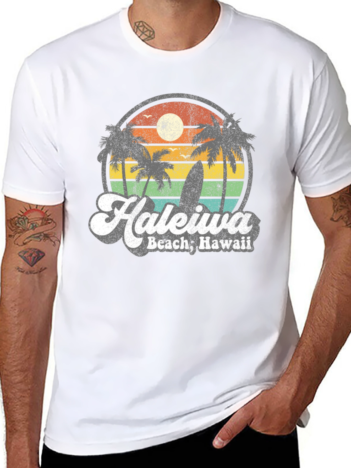 Haleiwa Beach Hawaii Retro Graphic T-Shirt