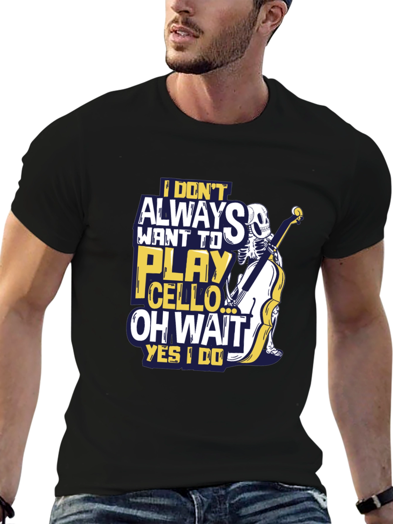 Cello Player Skeleton Graphic T-Shirt