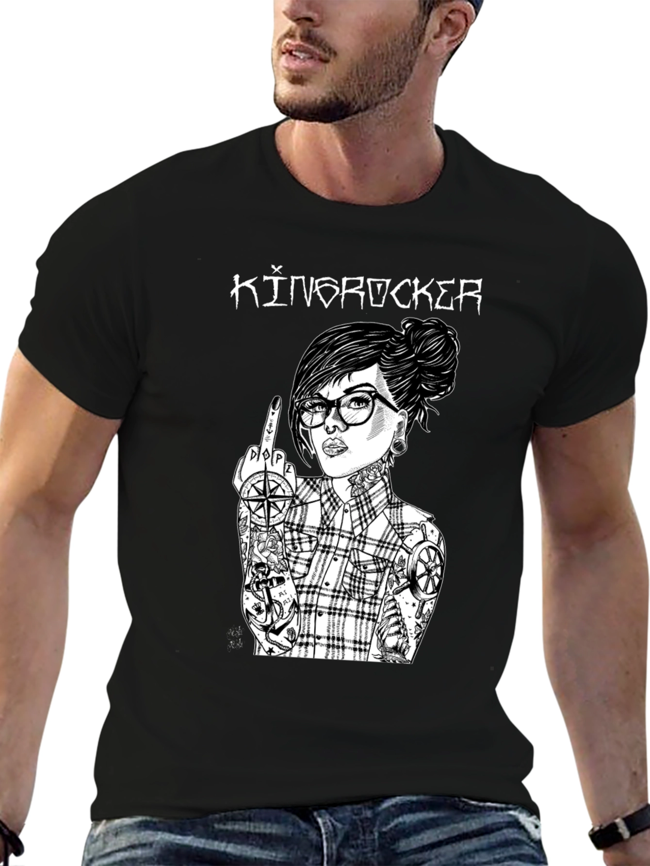 Kingrocker Graphic T-Shirt - Edgy Tattooed Woman Design