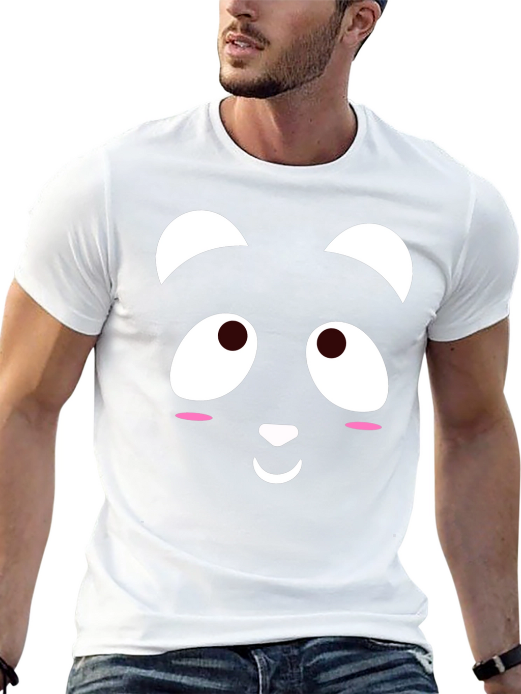 Cute Panda Face Black T-Shirt
