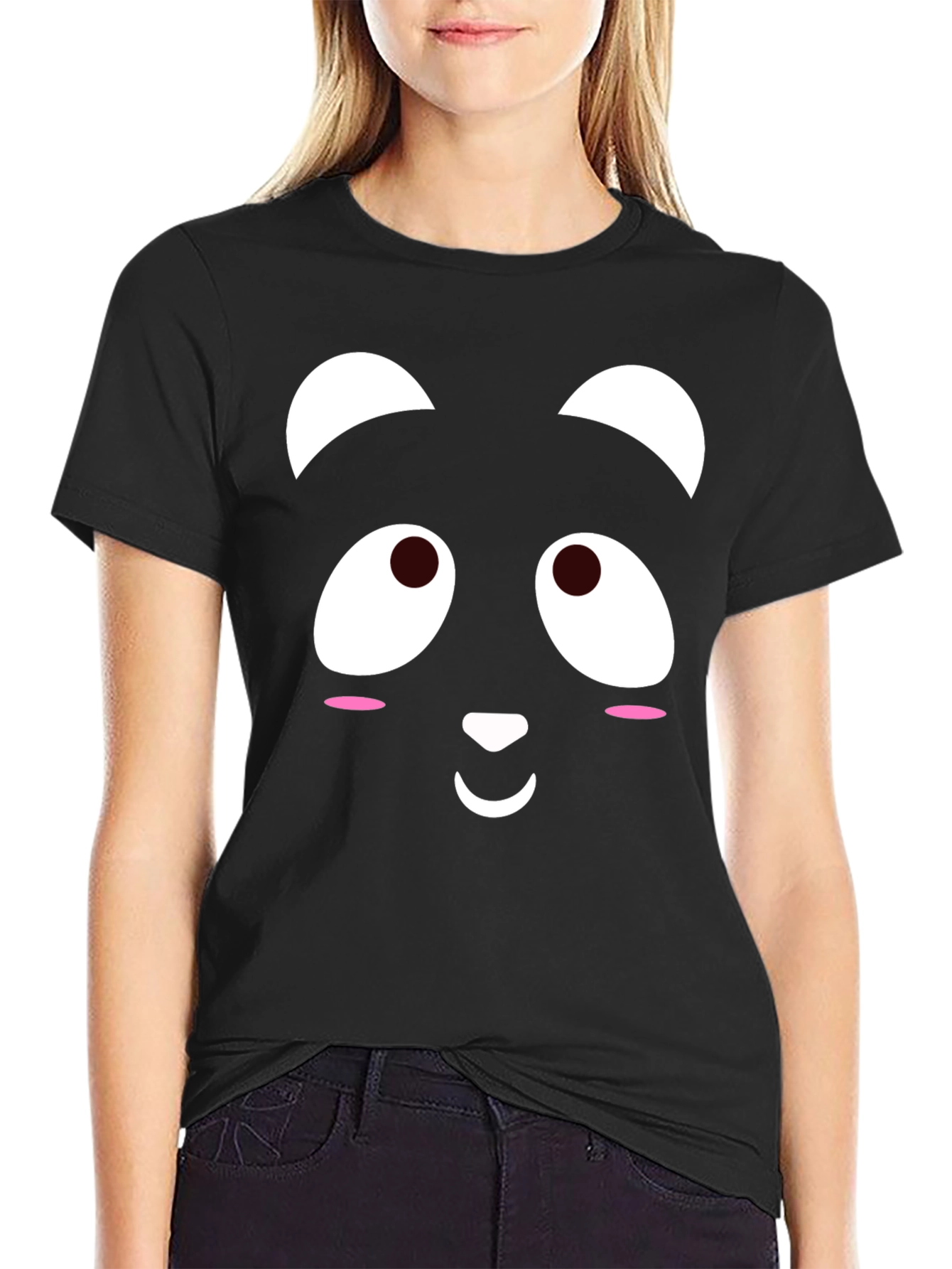 Cute Panda Face Black T-Shirt