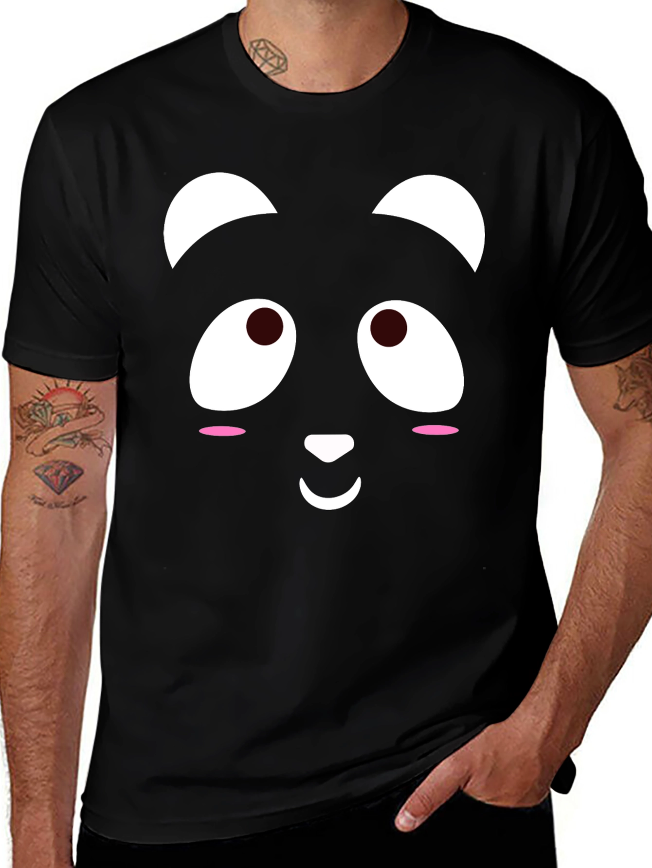 Cute Panda Face Black T-Shirt