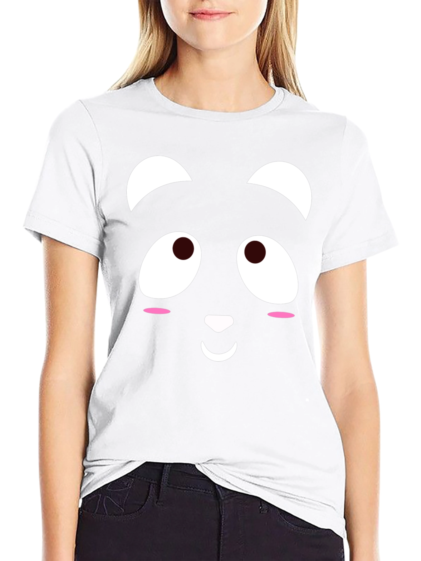 Cute Panda Face Black T-Shirt
