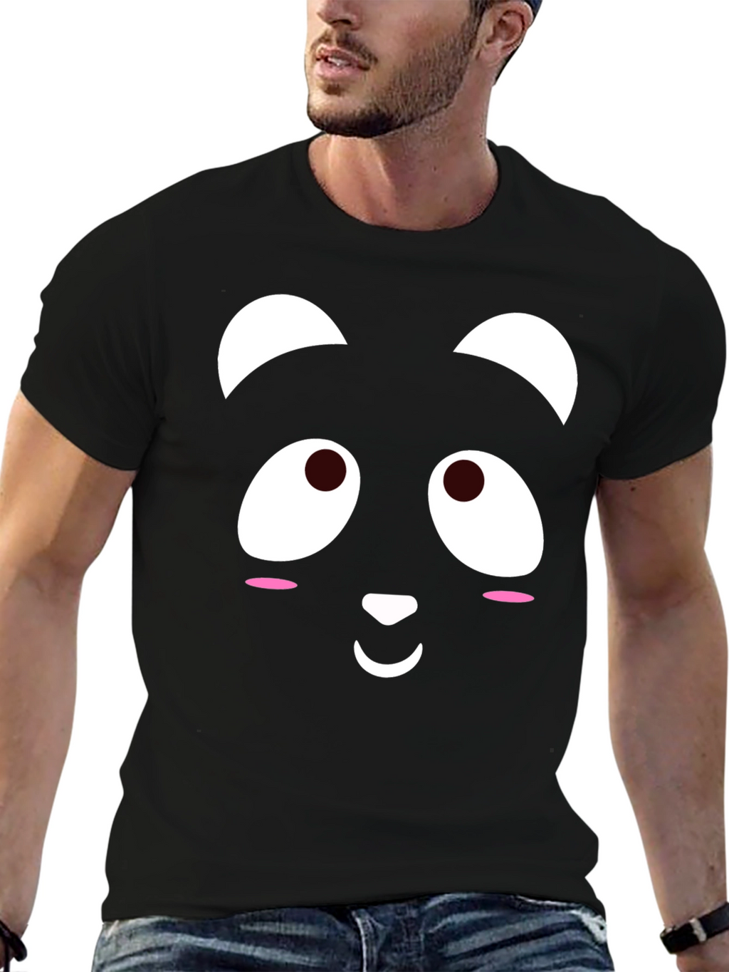 Cute Panda Face Black T-Shirt