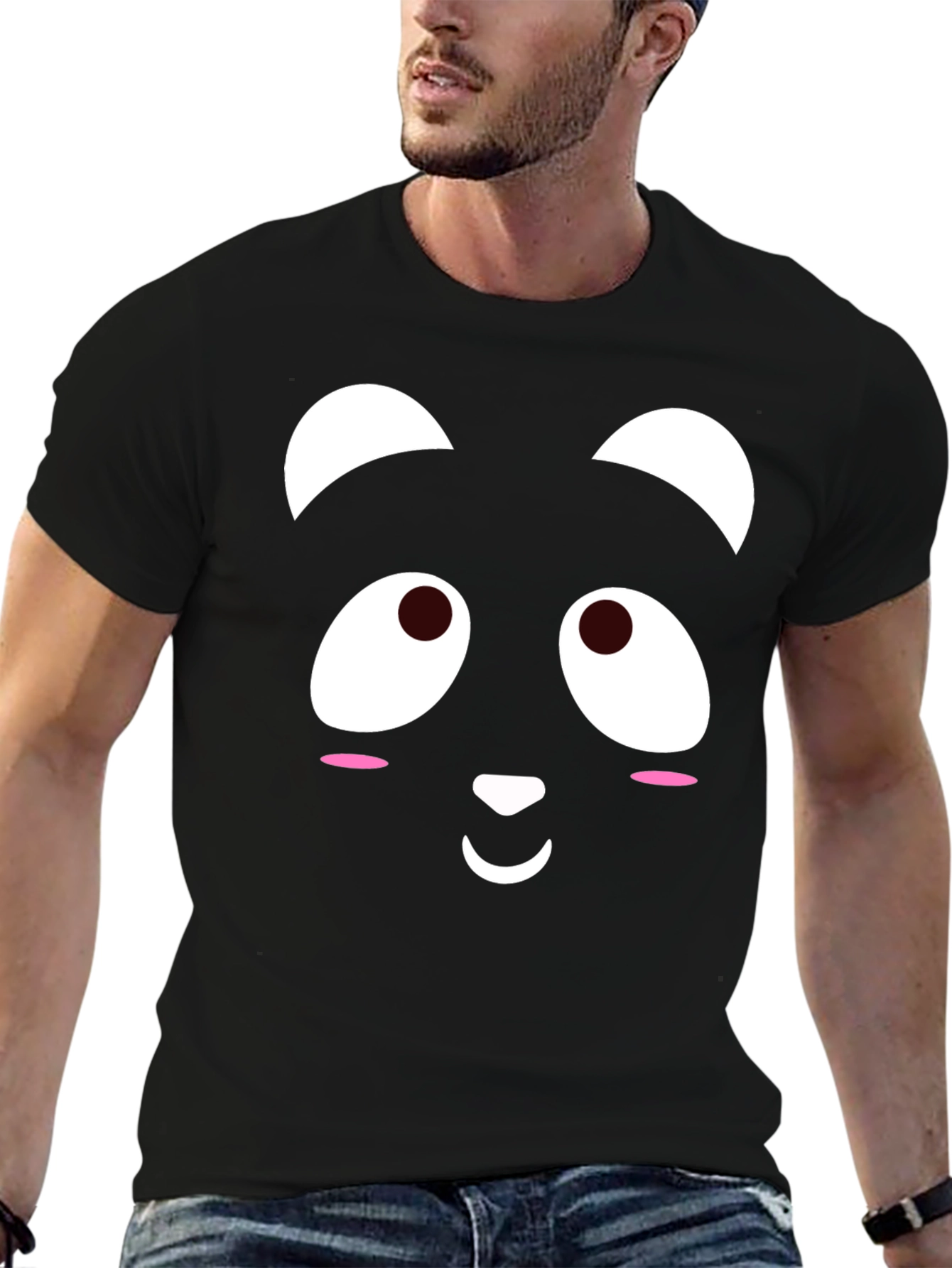 Cute Panda Face Black T-Shirt