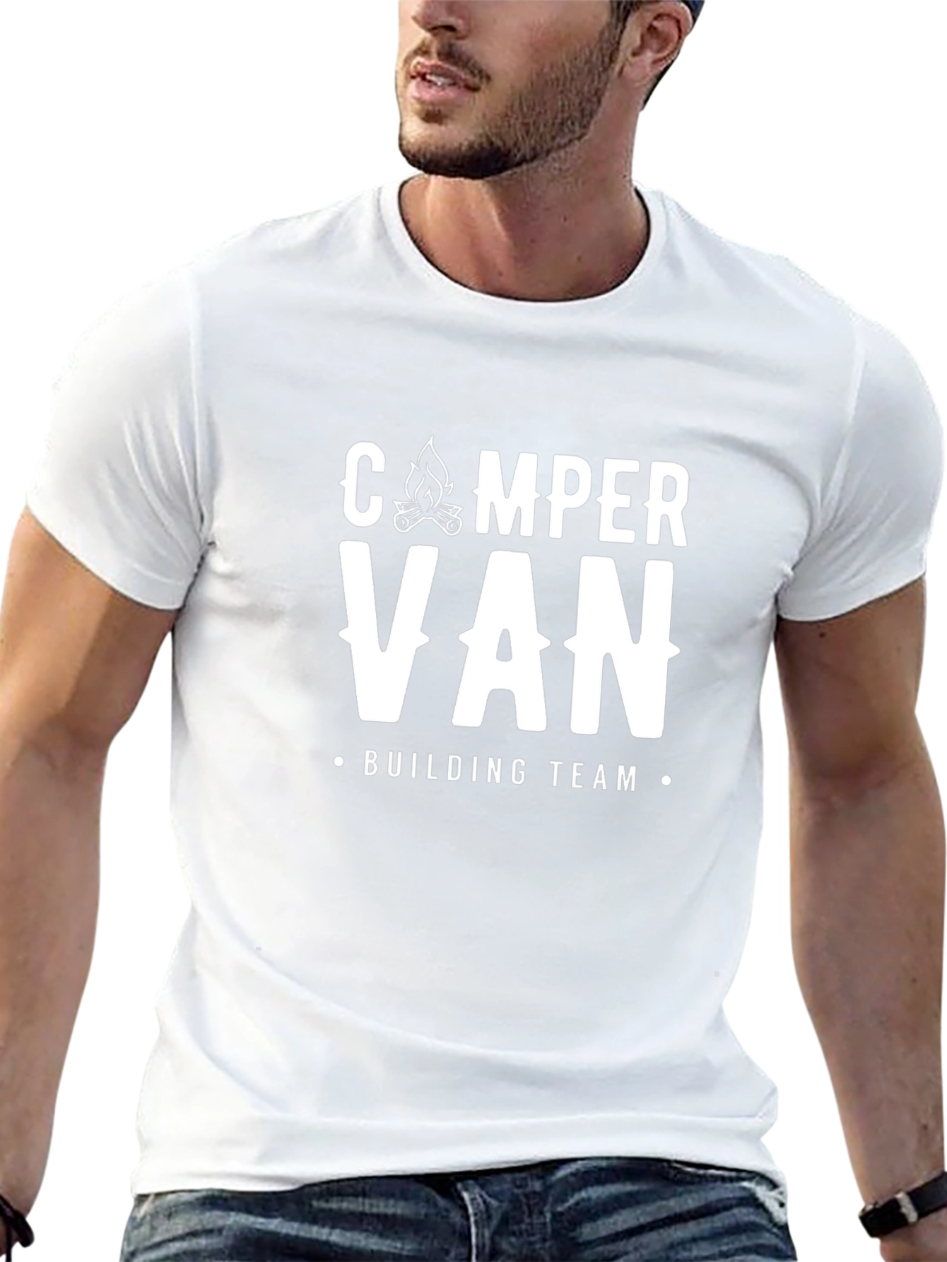 Camper Van Building Team T-Shirt - Black Crew Neck Tee