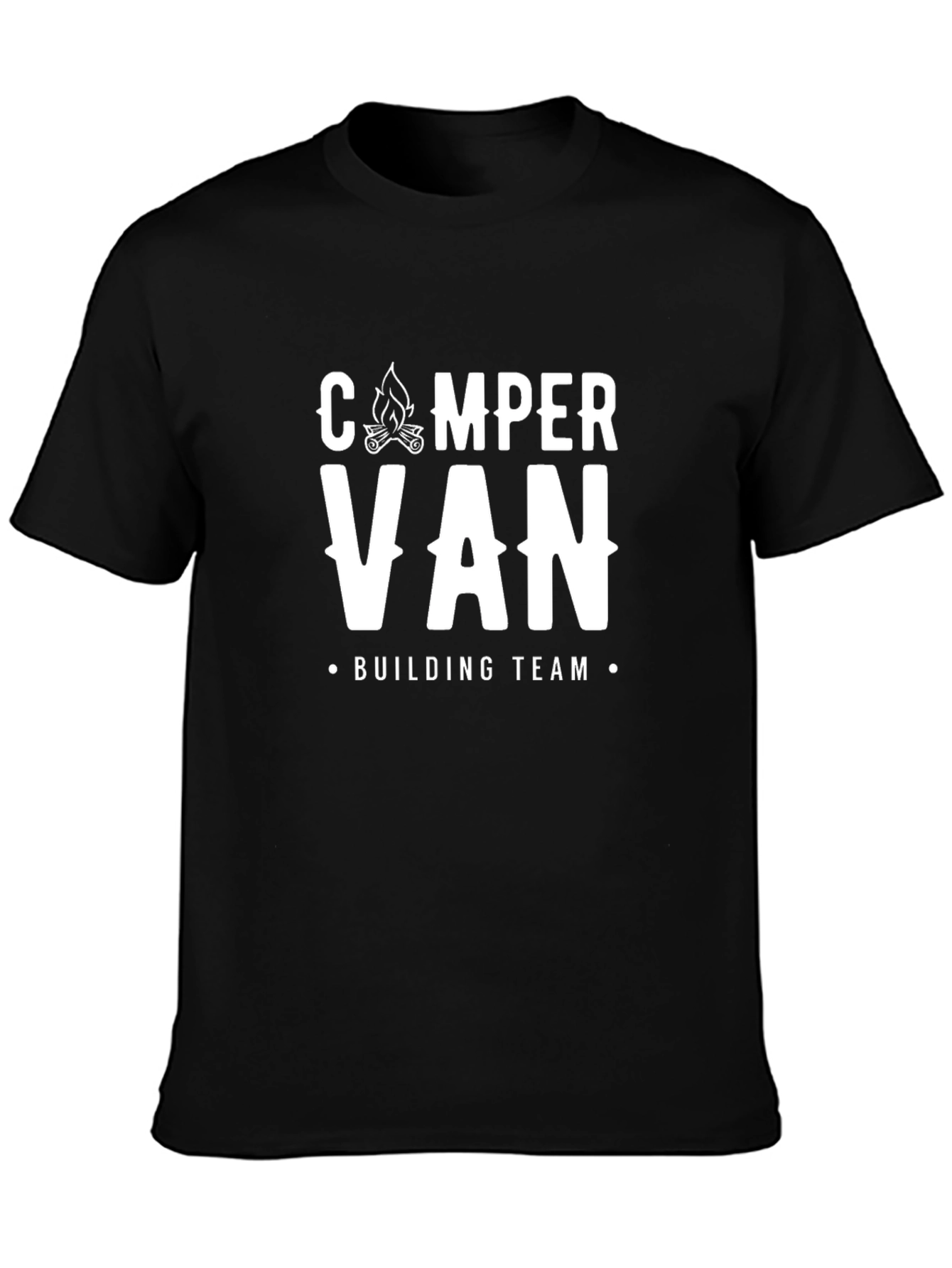 Camper Van Building Team T-Shirt - Black Crew Neck Tee