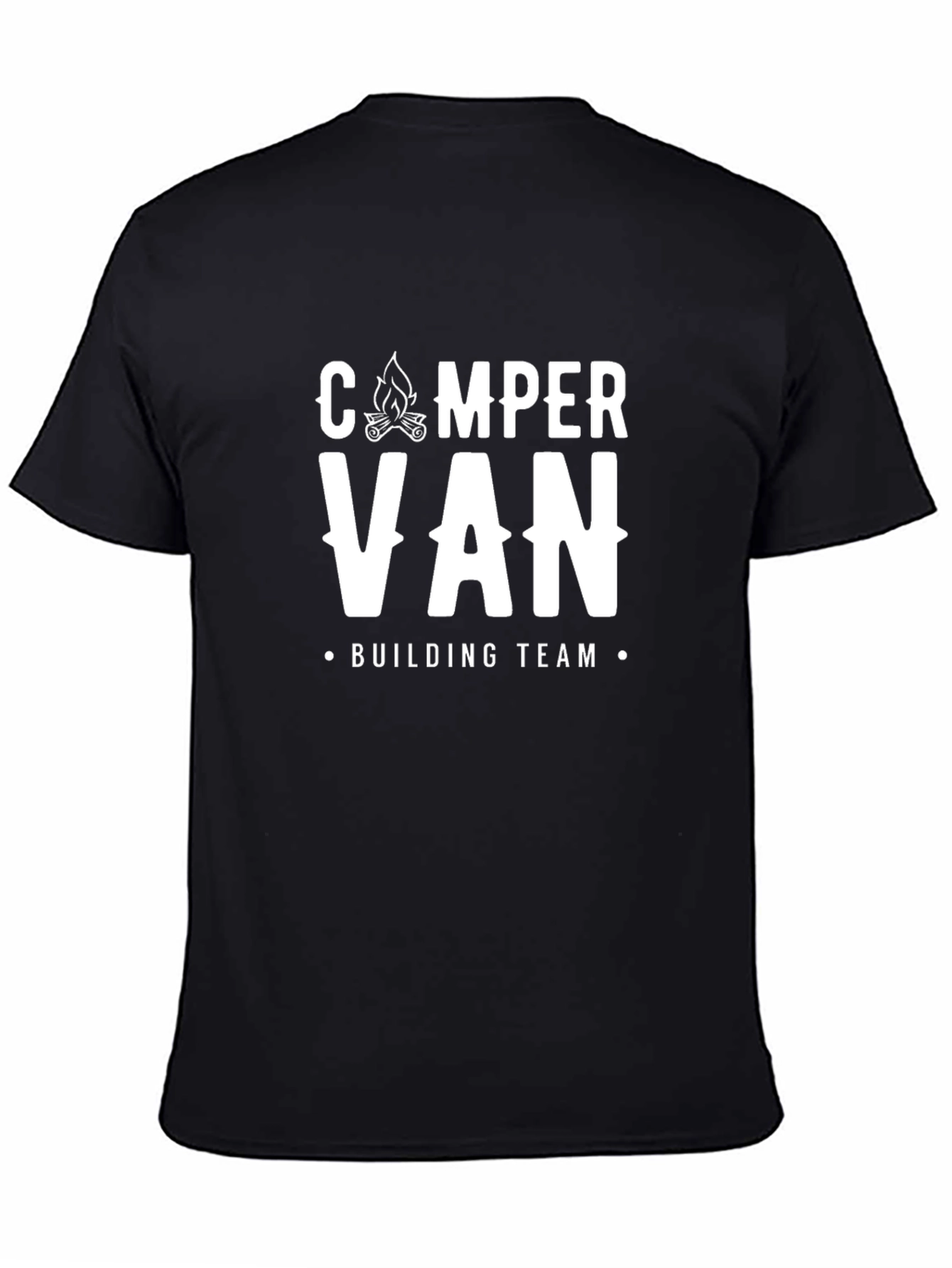 Camper Van Building Team T-Shirt - Black Crew Neck Tee