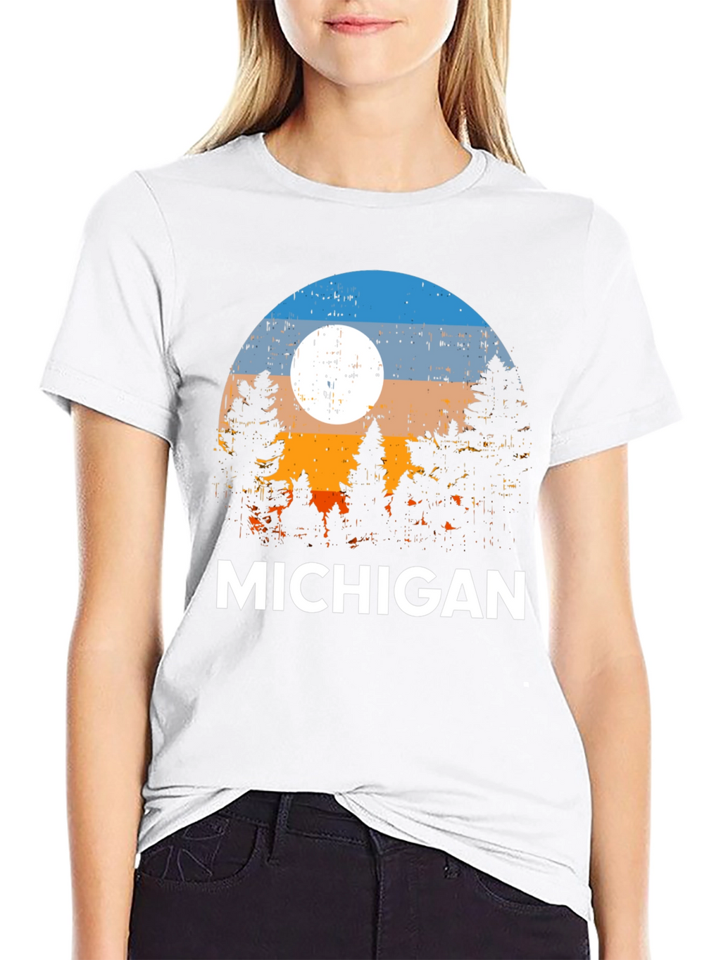 Michigan Forest T-Shirt - Retro Sunset Design