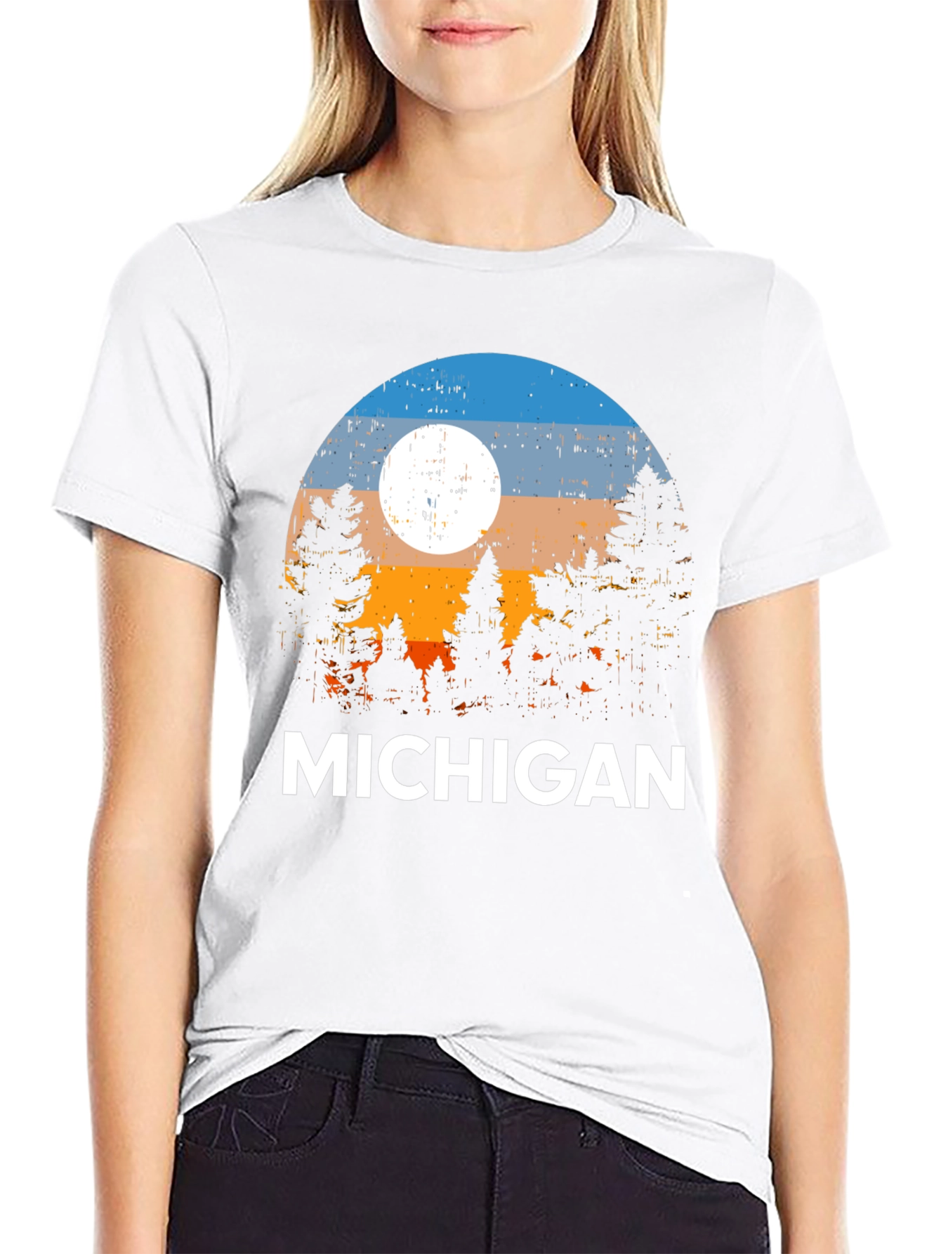 Michigan Forest T-Shirt - Retro Sunset Design