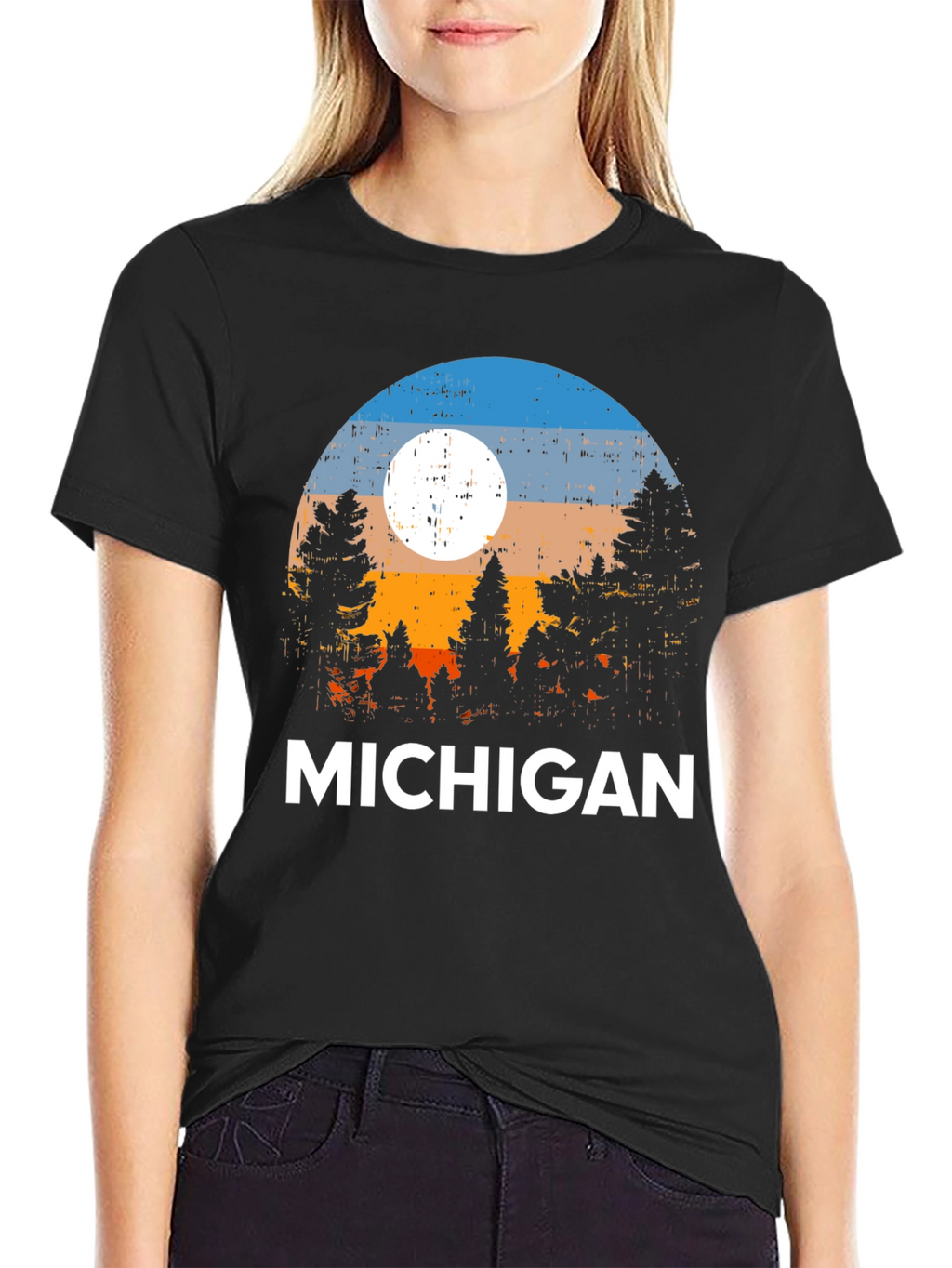 Michigan Forest T-Shirt - Retro Sunset Design