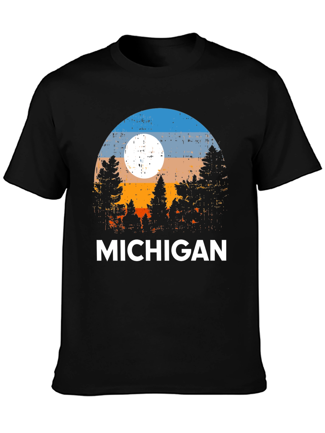Michigan Forest T-Shirt - Retro Sunset Design