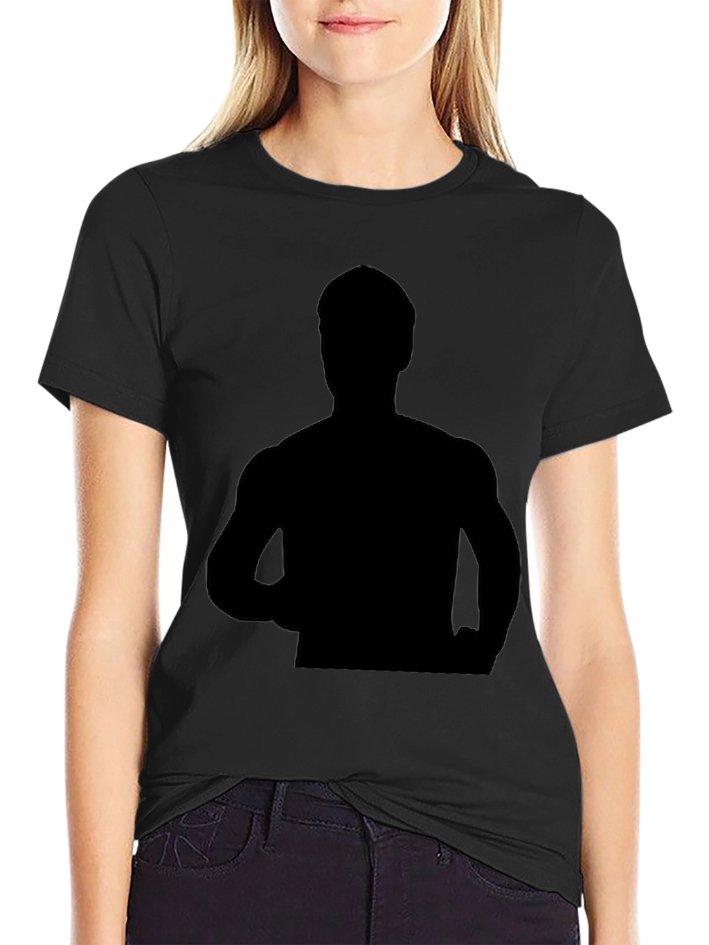 Black Graphic Tee - Mystery Silhouette Design