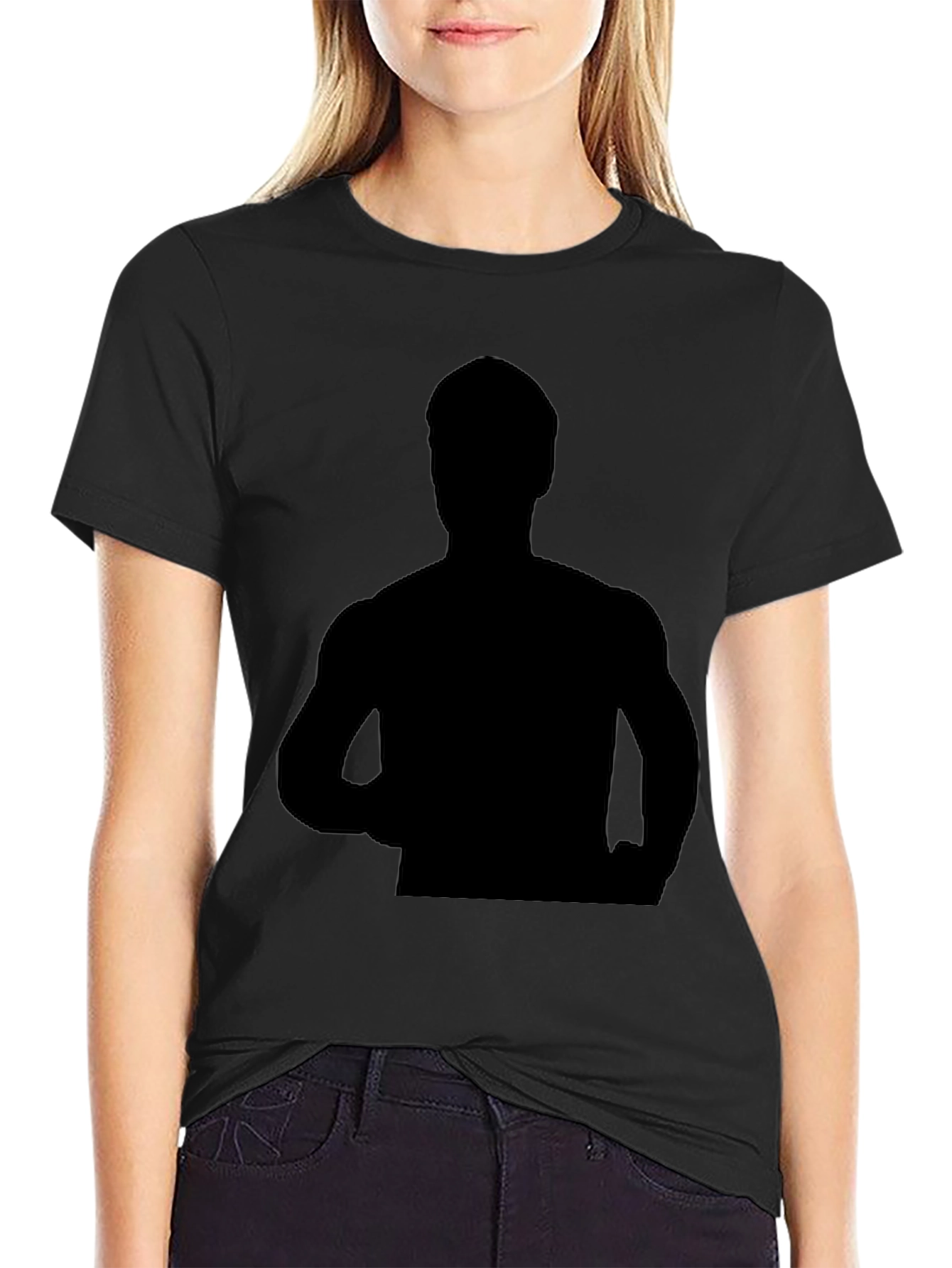 Black Graphic Tee - Mystery Silhouette Design
