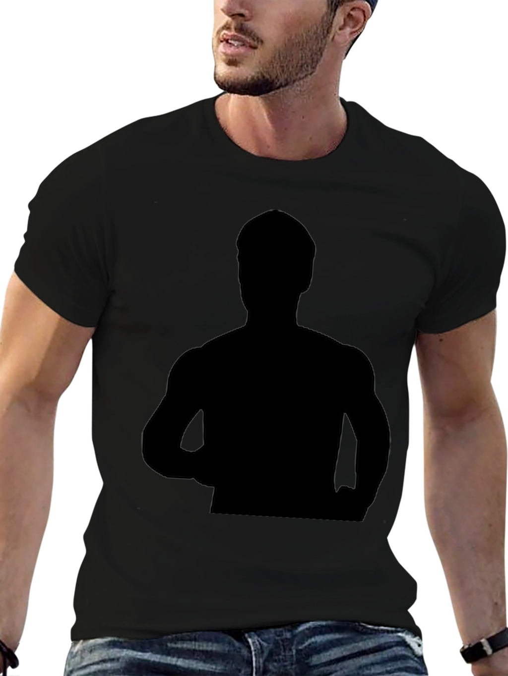 Black Graphic Tee - Mystery Silhouette Design