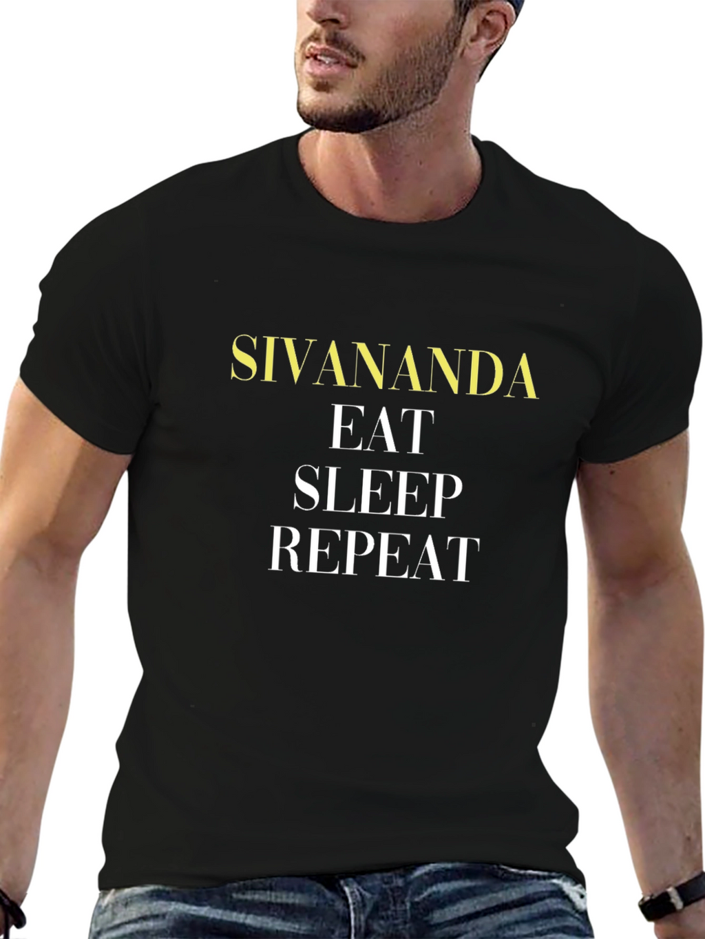 Sivananda Eat Sleep Repeat Black Graphic Tee