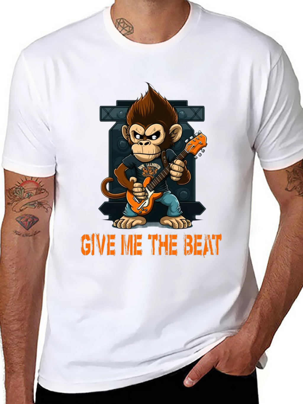 Monkey Guitarist Graphic Tee - Give Me The Beat!