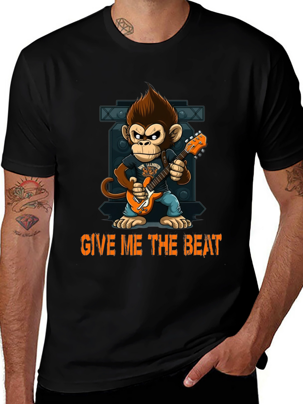 Monkey Guitarist Graphic Tee - Give Me The Beat!