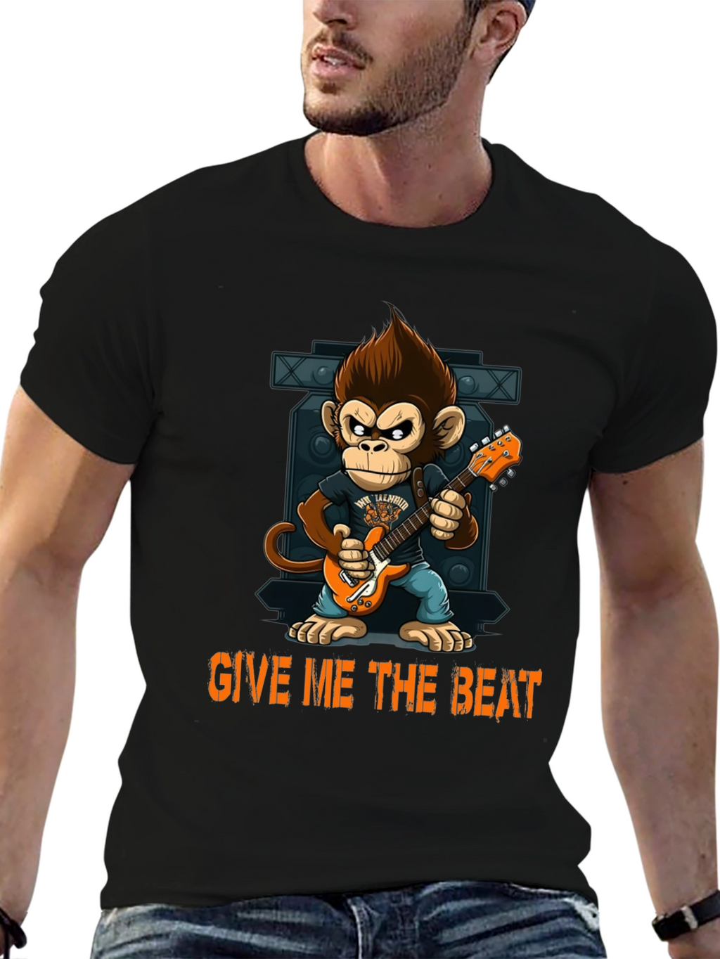 Monkey Guitarist Graphic Tee - Give Me The Beat!