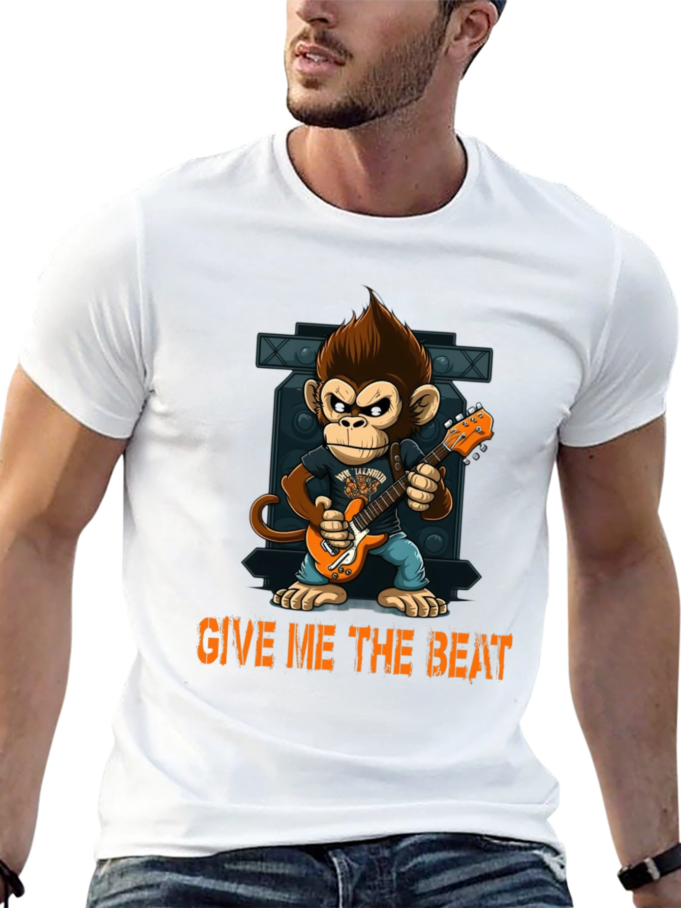 Monkey Guitarist Graphic Tee - Give Me The Beat!