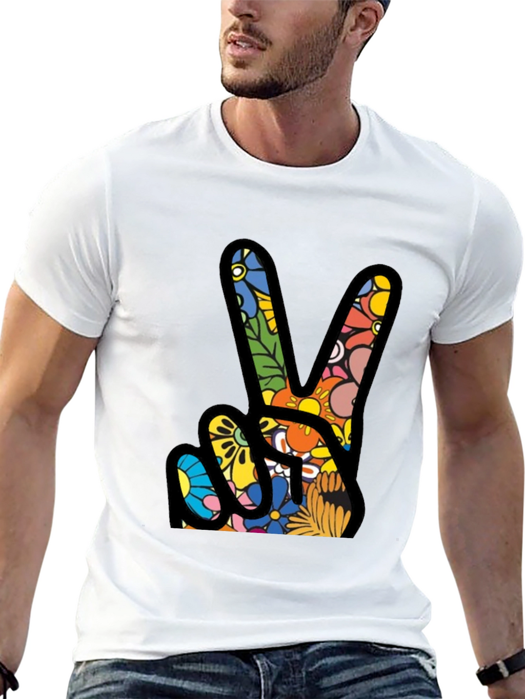 Peace Sign Floral Pattern T-Shirt