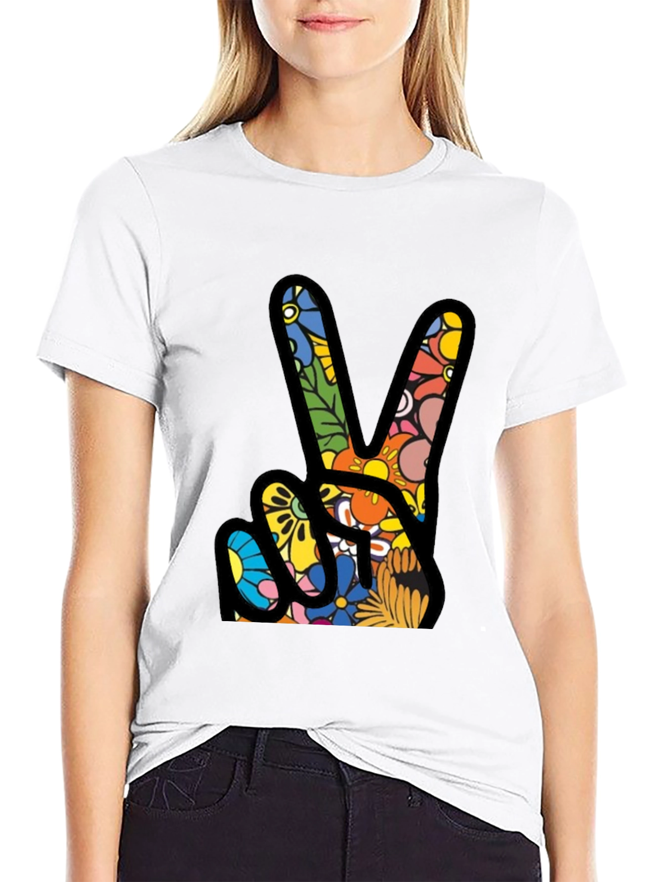 Peace Sign Floral Pattern T-Shirt