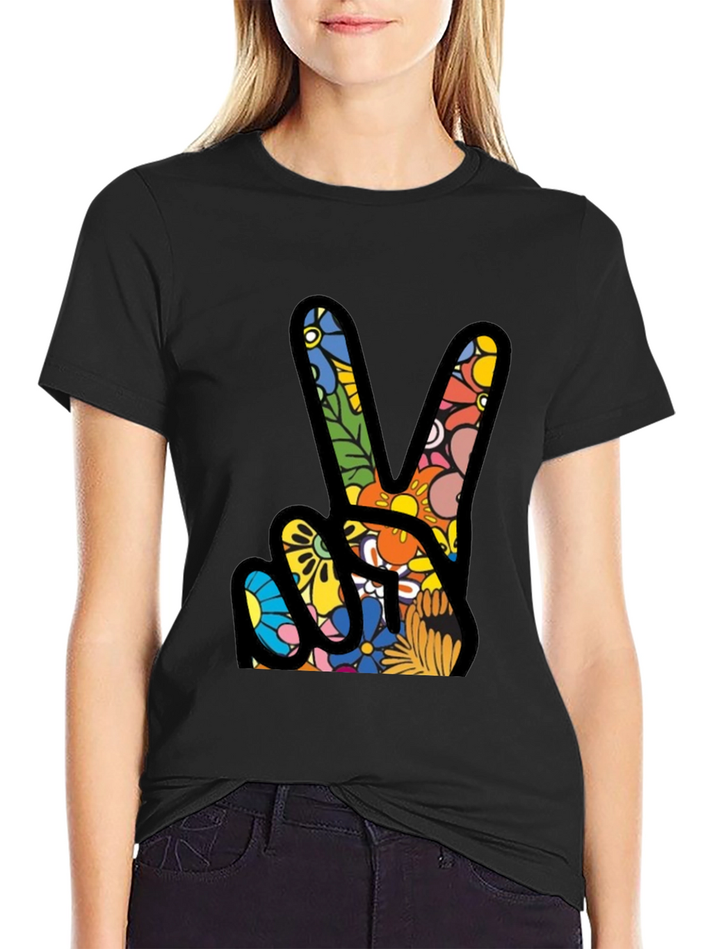 Peace Sign Floral Pattern T-Shirt
