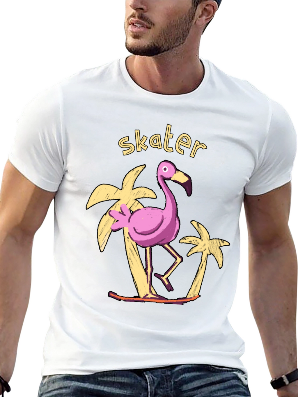 Skater Flamingo Graphic Tee - Tropical Vibe