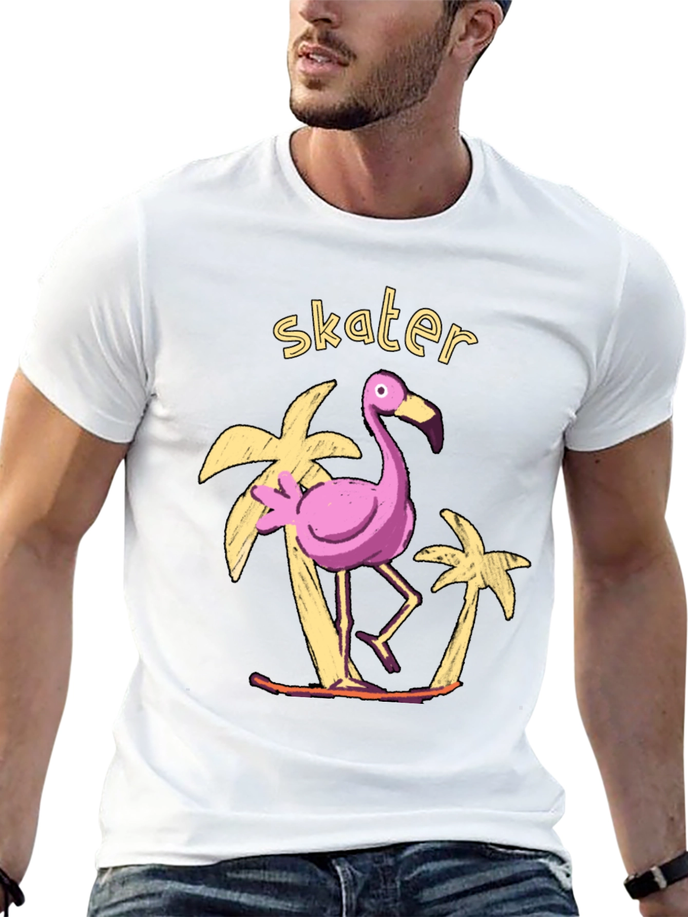Skater Flamingo Graphic Tee - Tropical Vibe