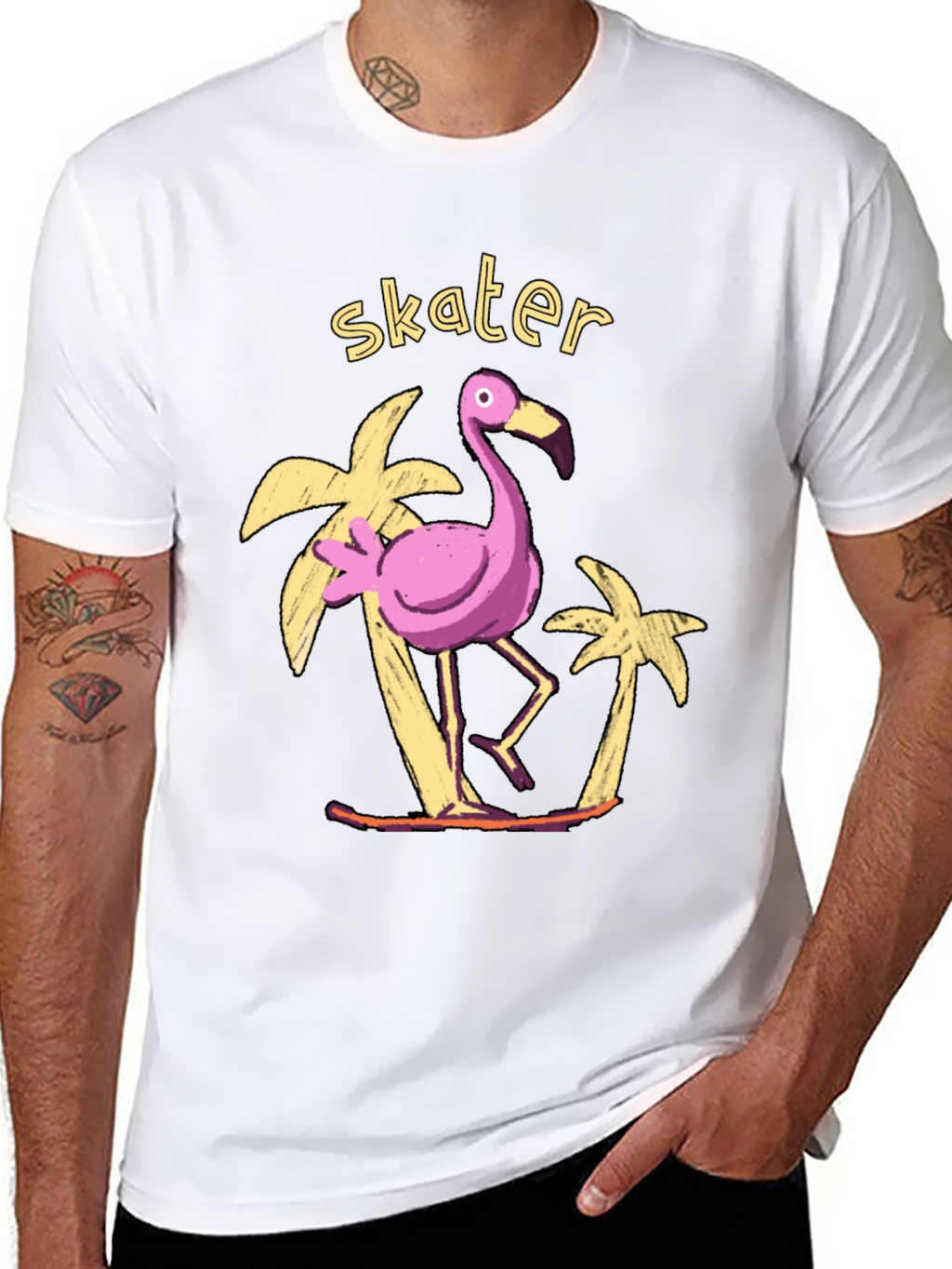 Skater Flamingo Graphic Tee - Tropical Vibe