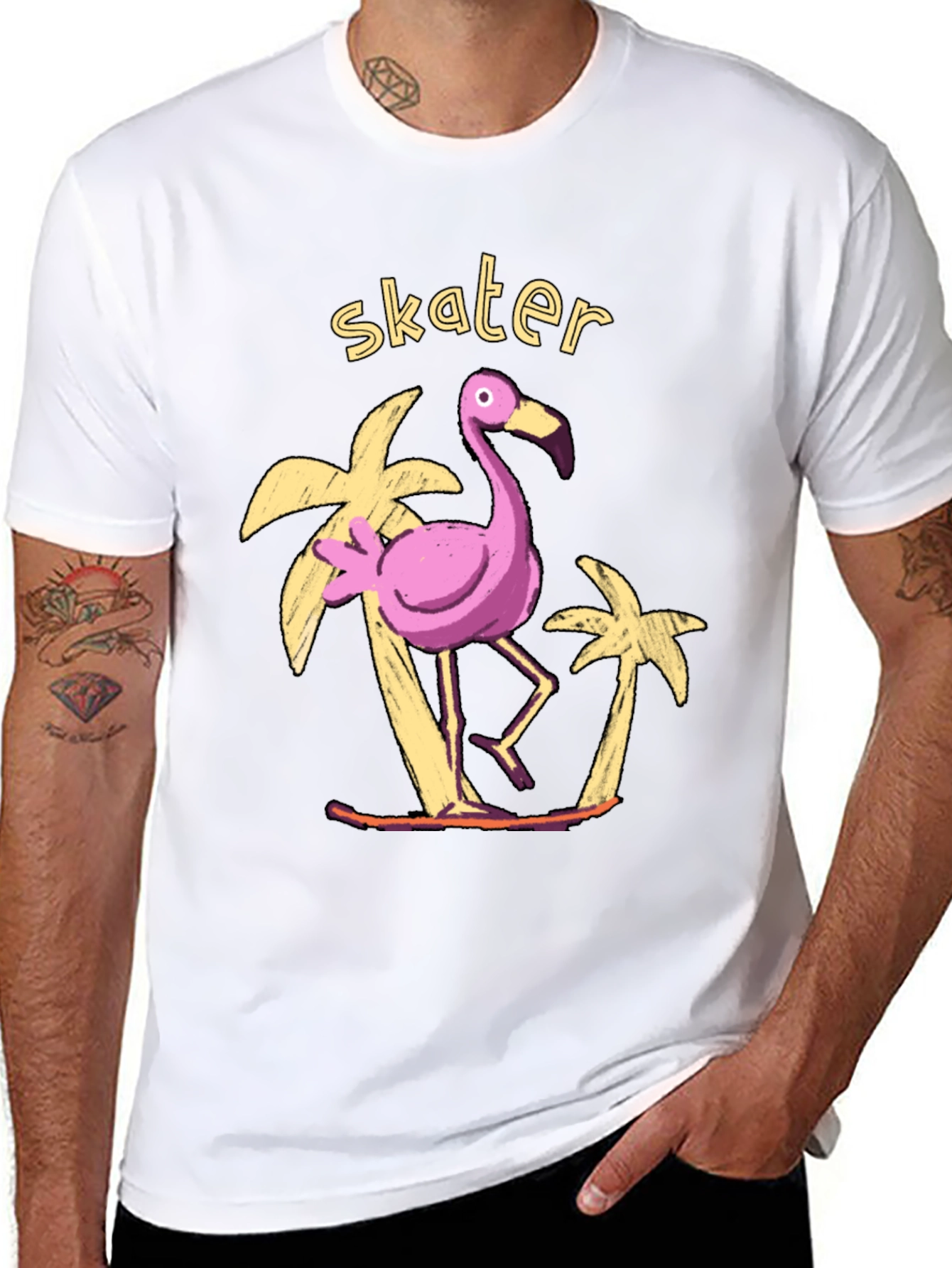 Skater Flamingo Graphic Tee - Tropical Vibe