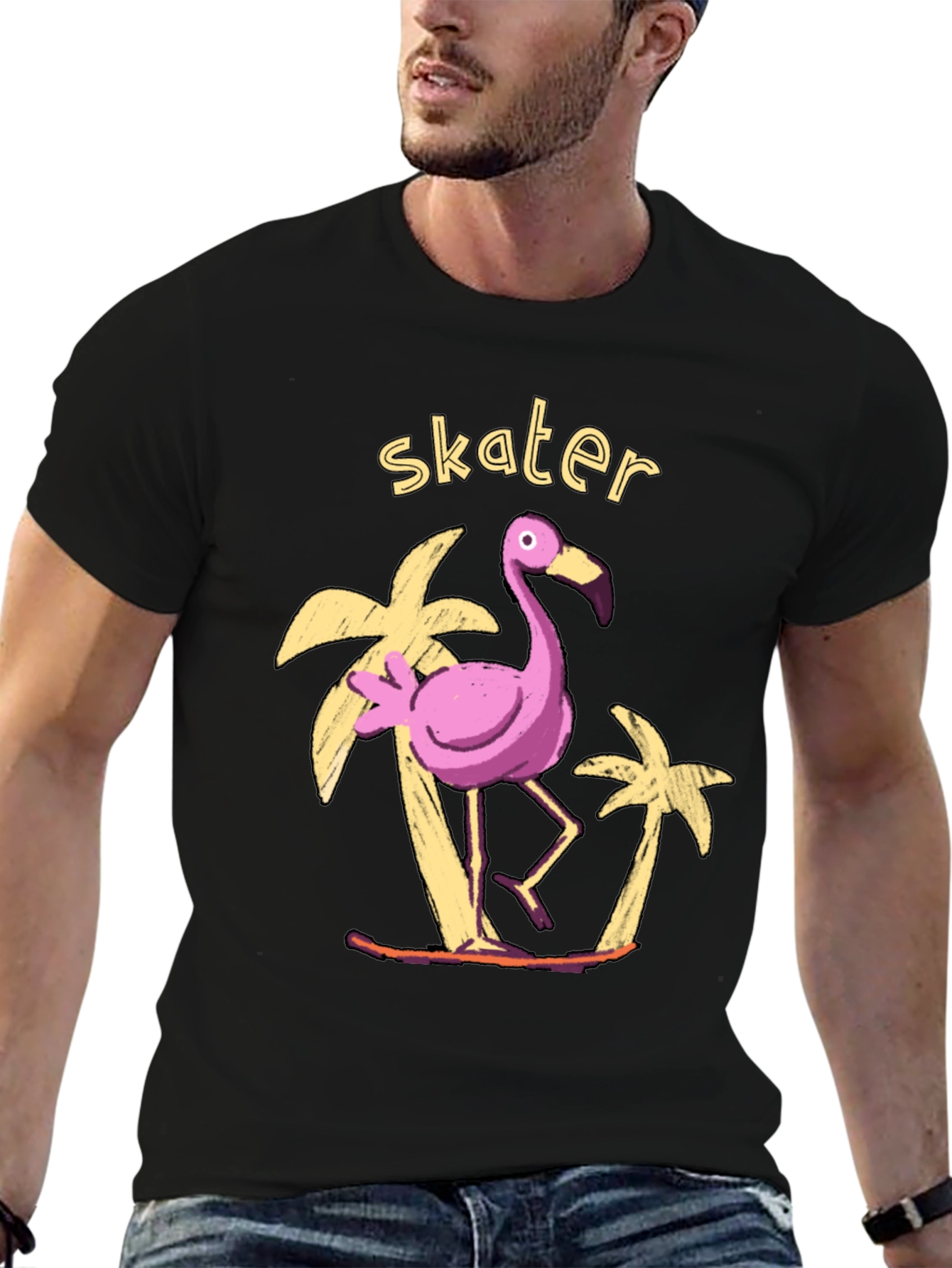 Skater Flamingo Graphic Tee - Tropical Vibe