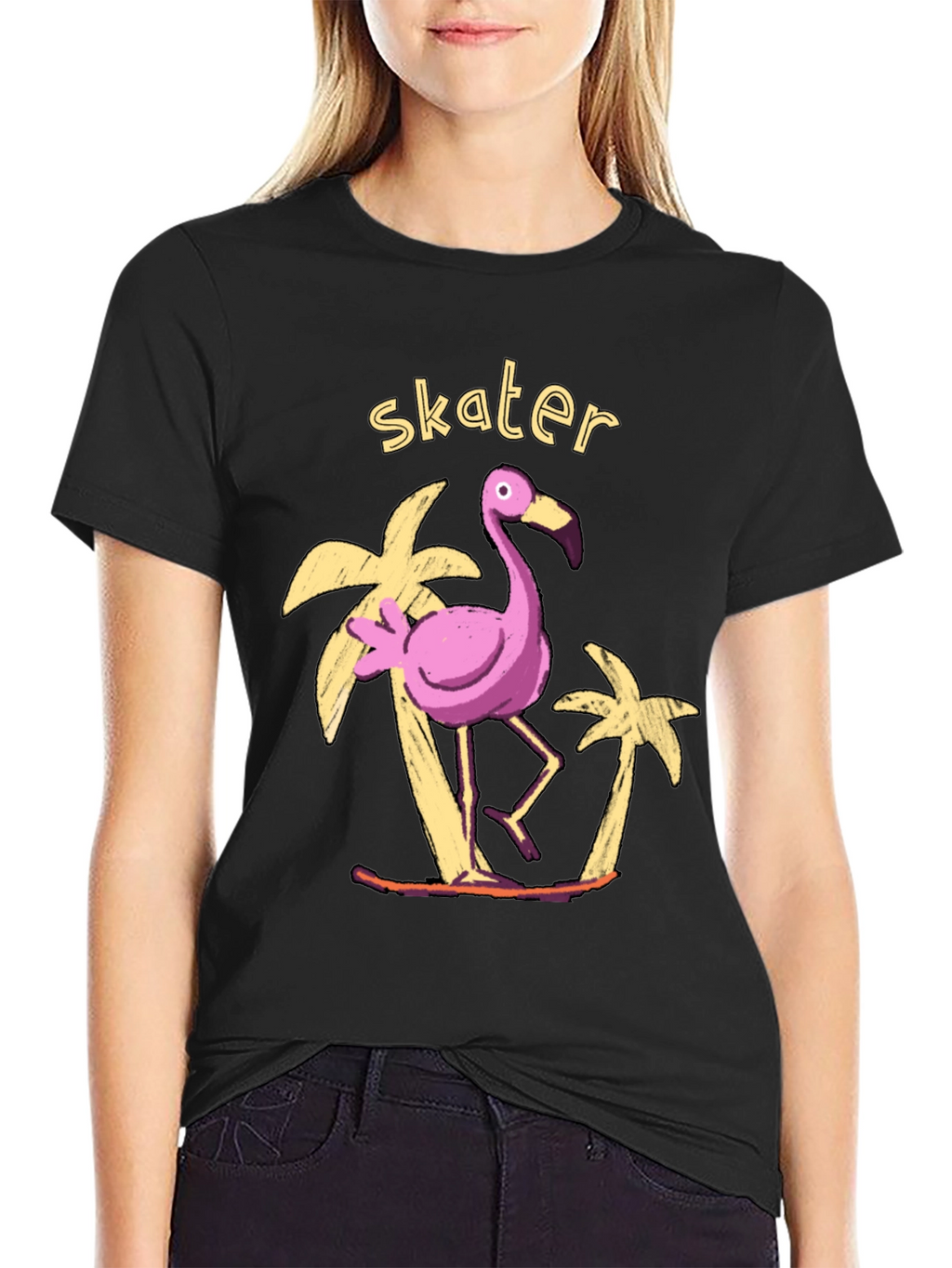 Skater Flamingo Graphic Tee - Tropical Vibe