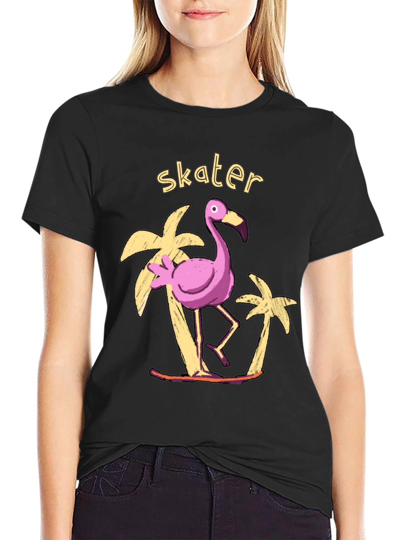 Skater Flamingo Graphic Tee - Tropical Vibe