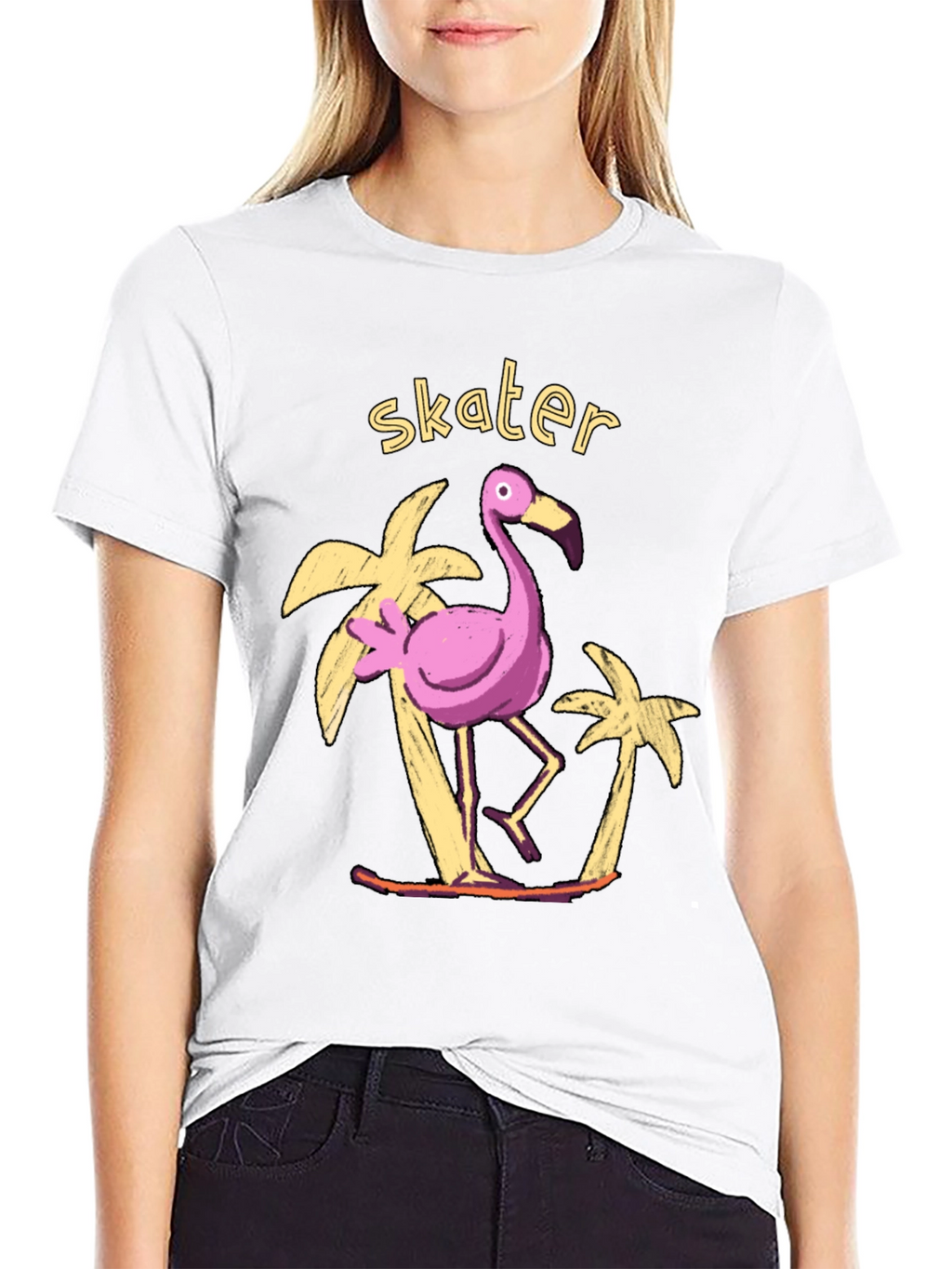 Skater Flamingo Graphic Tee - Tropical Vibe