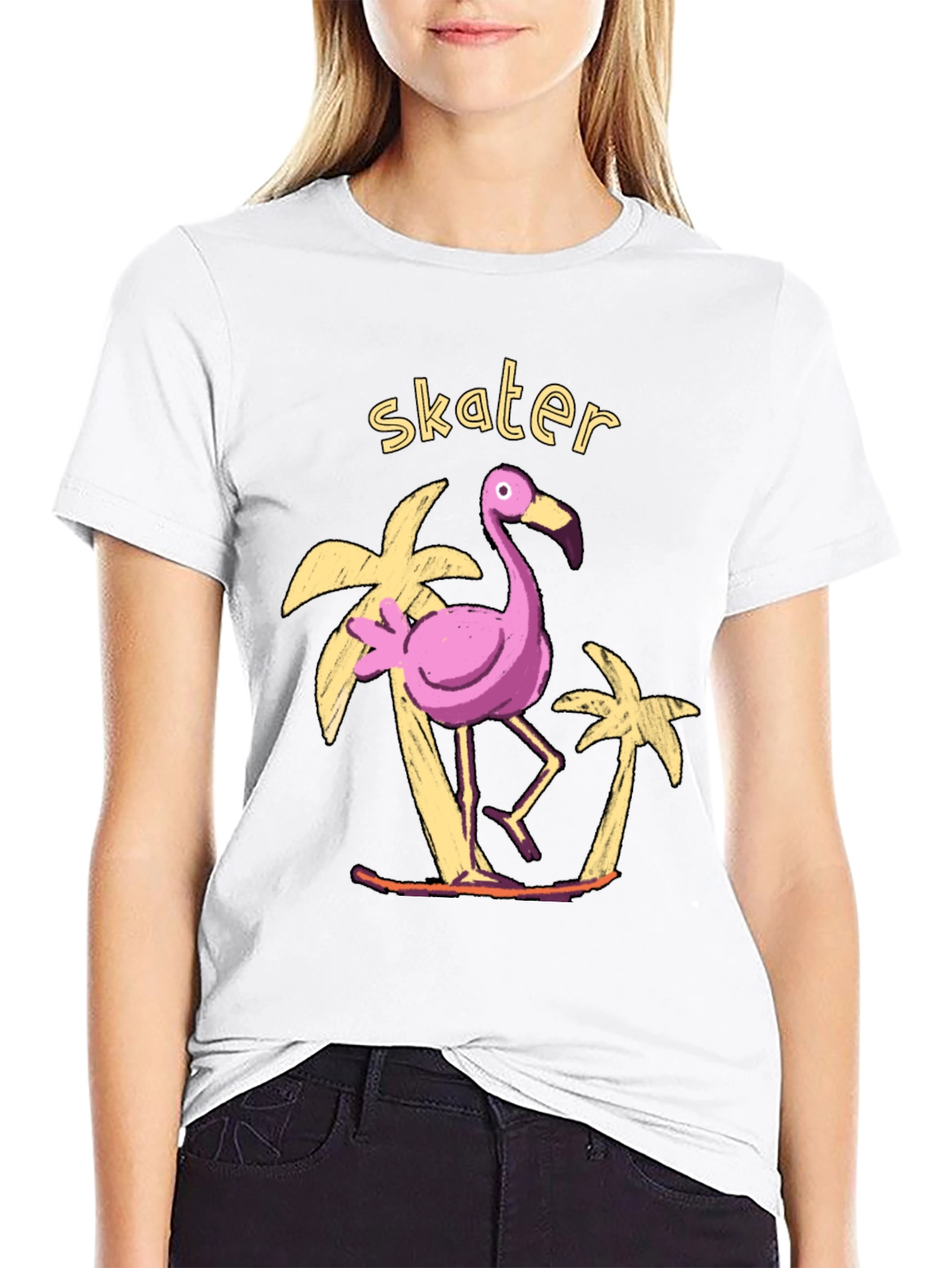 Skater Flamingo Graphic Tee - Tropical Vibe