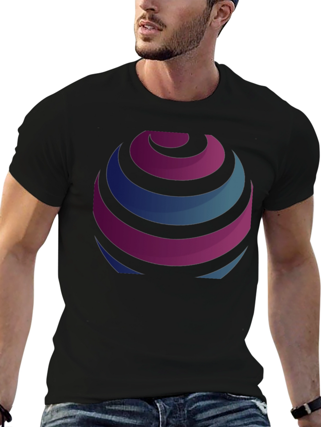 Stripped Globe Graphic Black T-Shirt