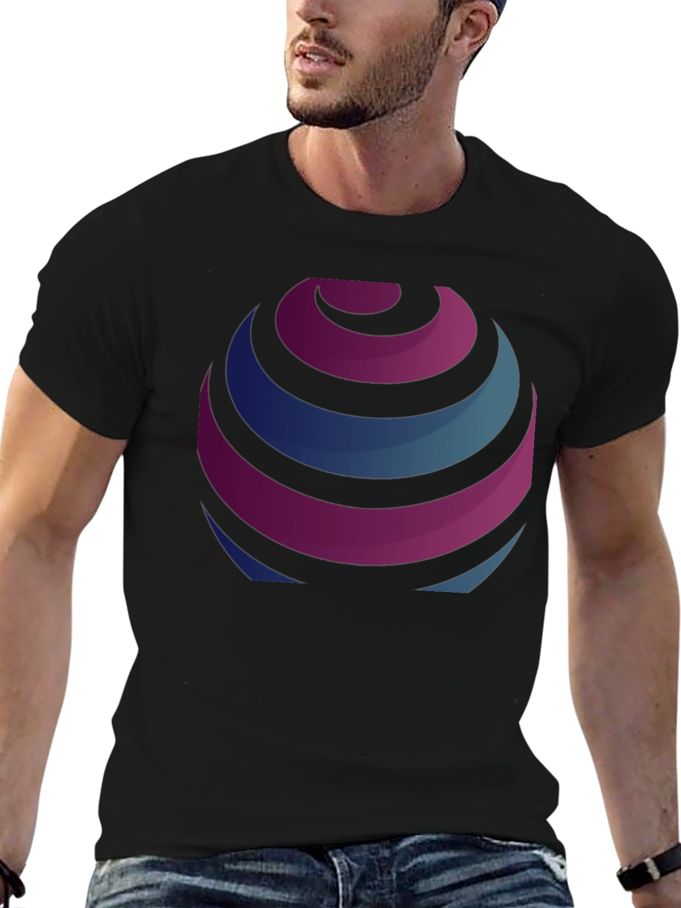 Stripped Globe Graphic Black T-Shirt