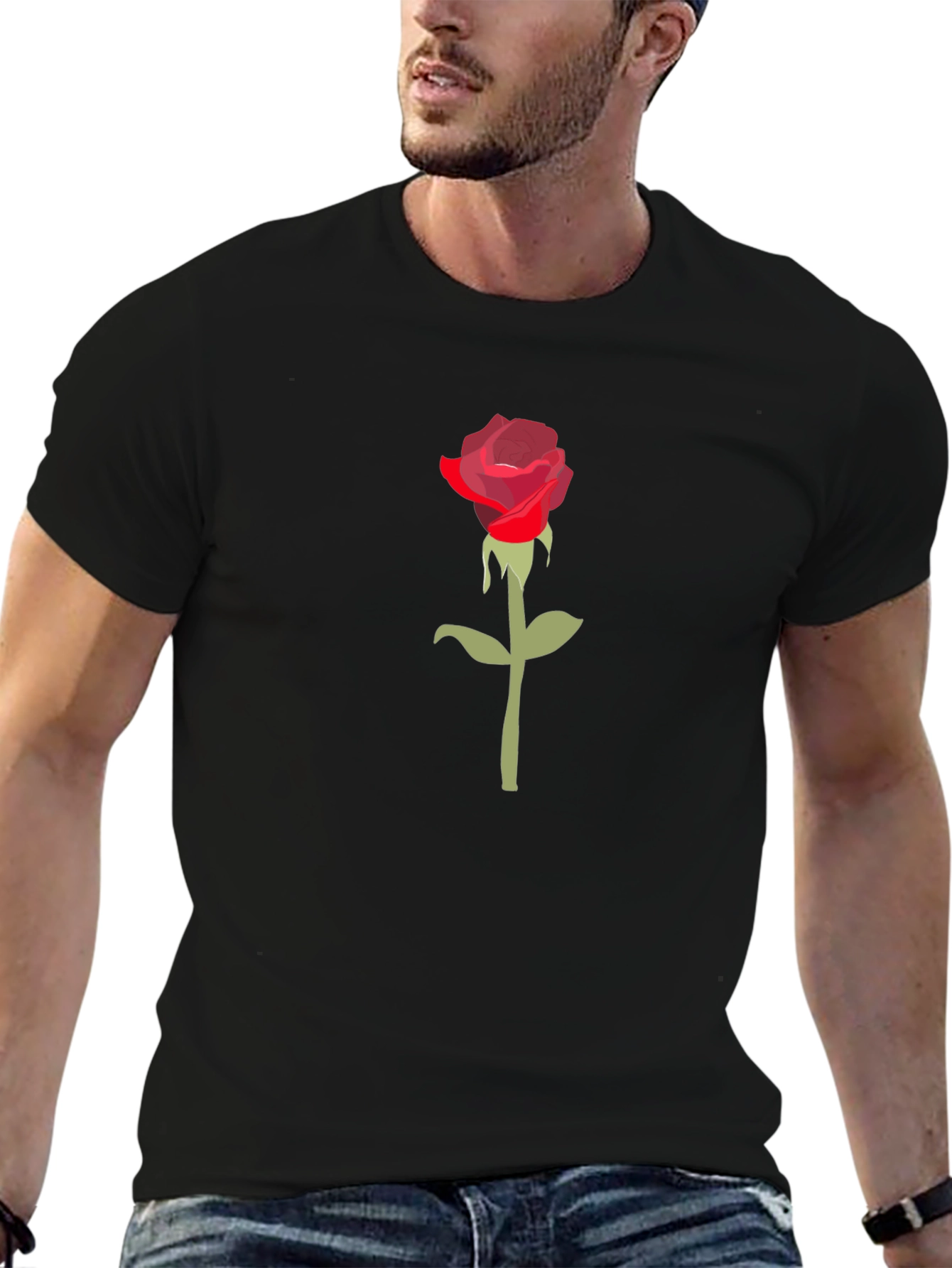 Red Rose Graphic Black T-Shirt