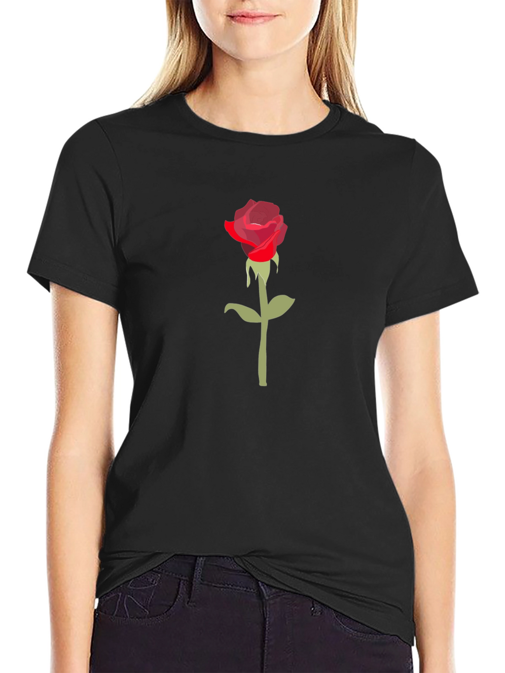 Red Rose Graphic Black T-Shirt
