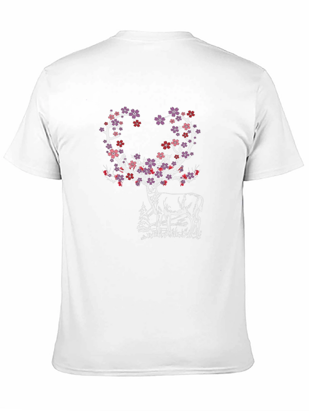 Floral Deer Graphic Tee - Black Cotton Blend