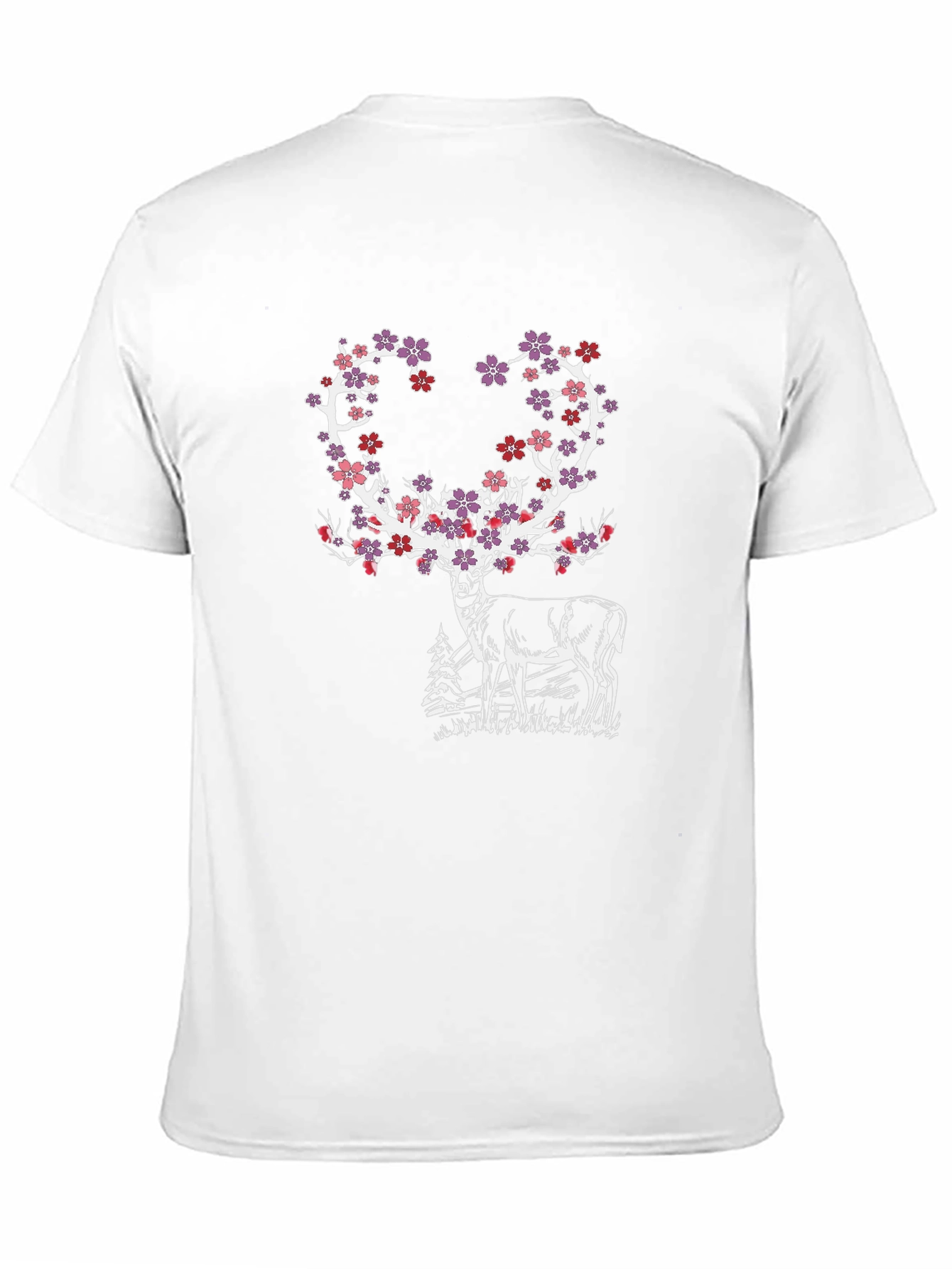 Floral Deer Graphic Tee - Black Cotton Blend