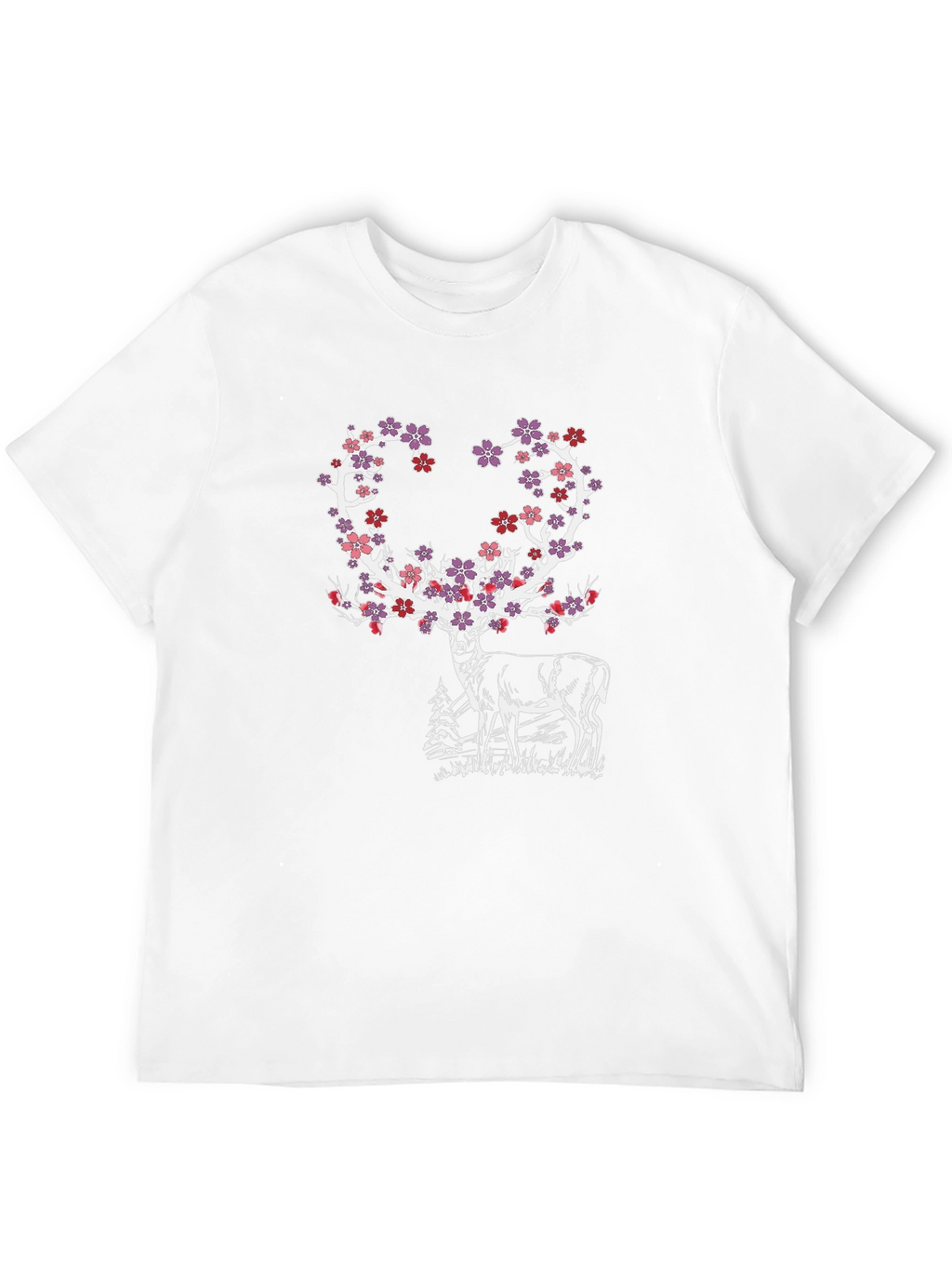 Floral Deer Graphic Tee - Black Cotton Blend