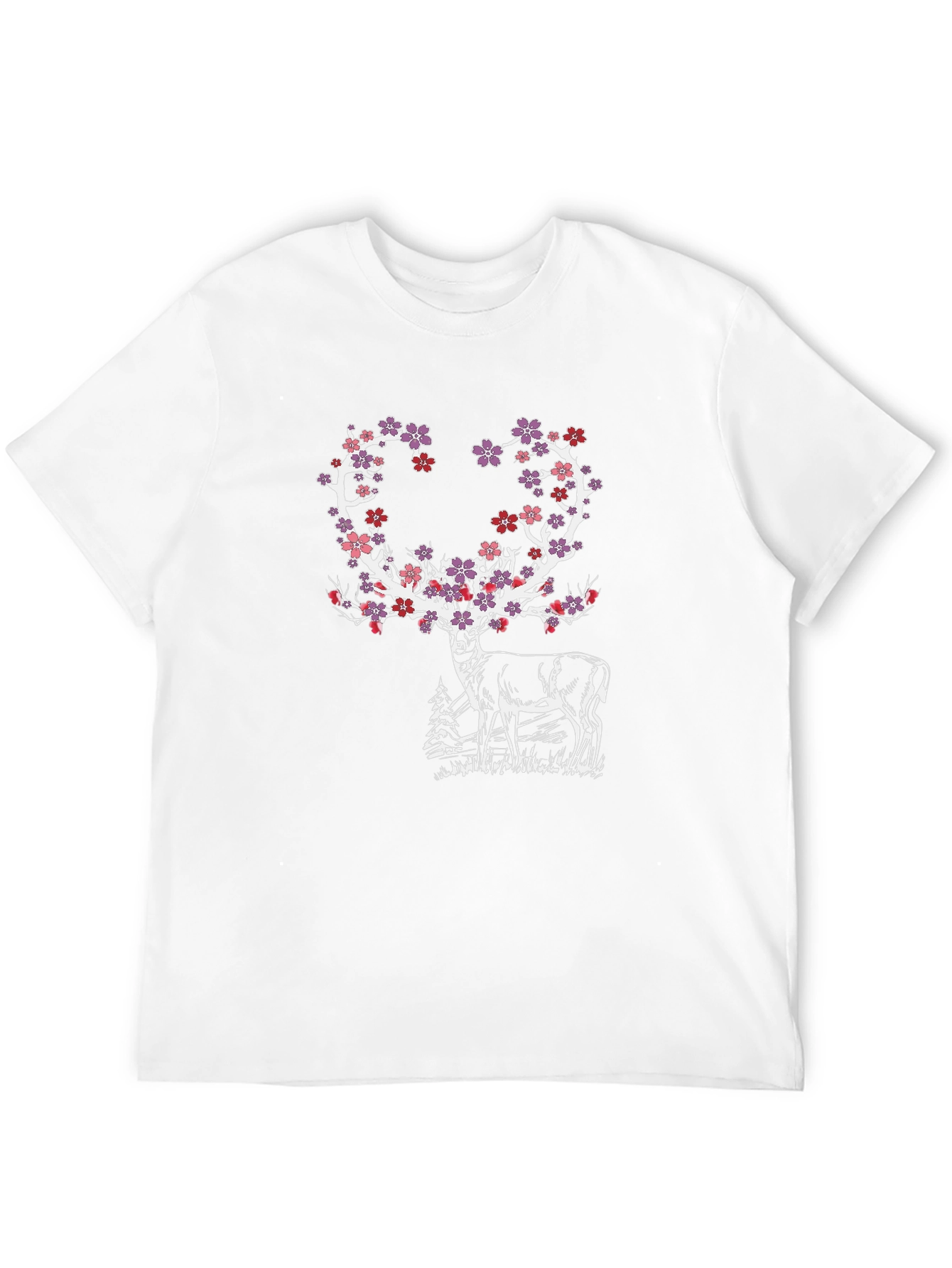 Floral Deer Graphic Tee - Black Cotton Blend