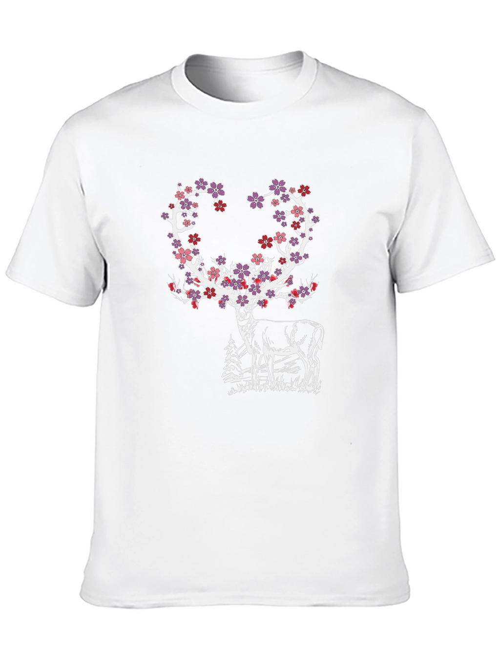 Floral Deer Graphic Tee - Black Cotton Blend