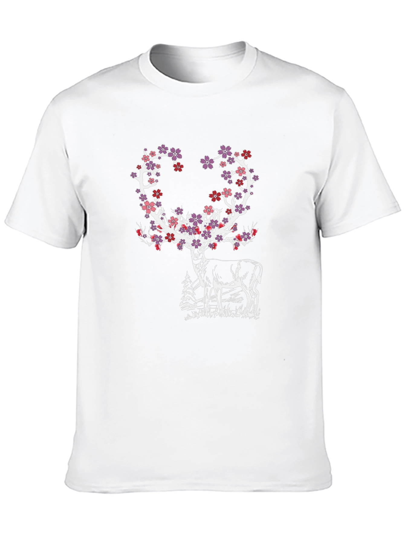 Floral Deer Graphic Tee - Black Cotton Blend